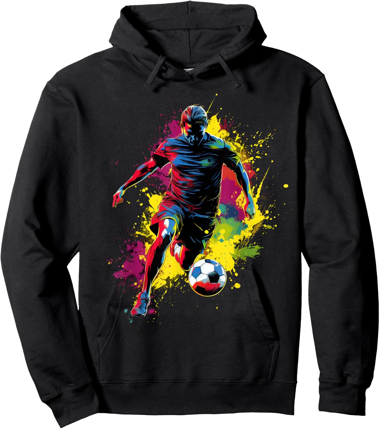 Colorful Soccer player Boy on Soccer Hoodie - Hoodie | Black