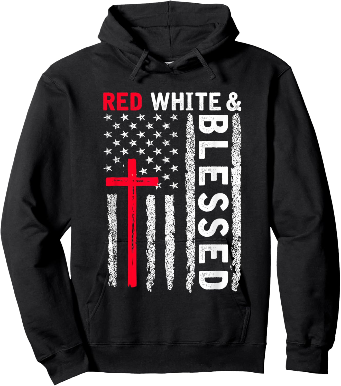 Christian Cross Red White & Blessed 4th Of July Men Women Hoodie - Hoodie | Black