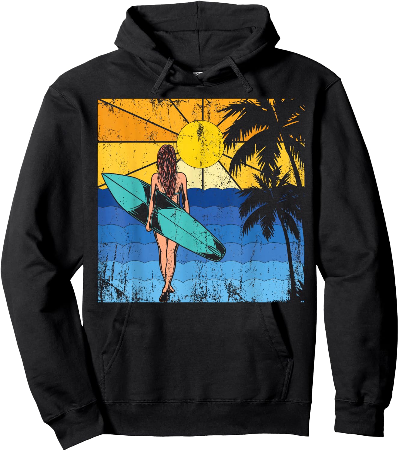 Tropical Beach Surf Sunset Surfboard Surfer Ocean Surfing Hoodie - Hoodie | Black