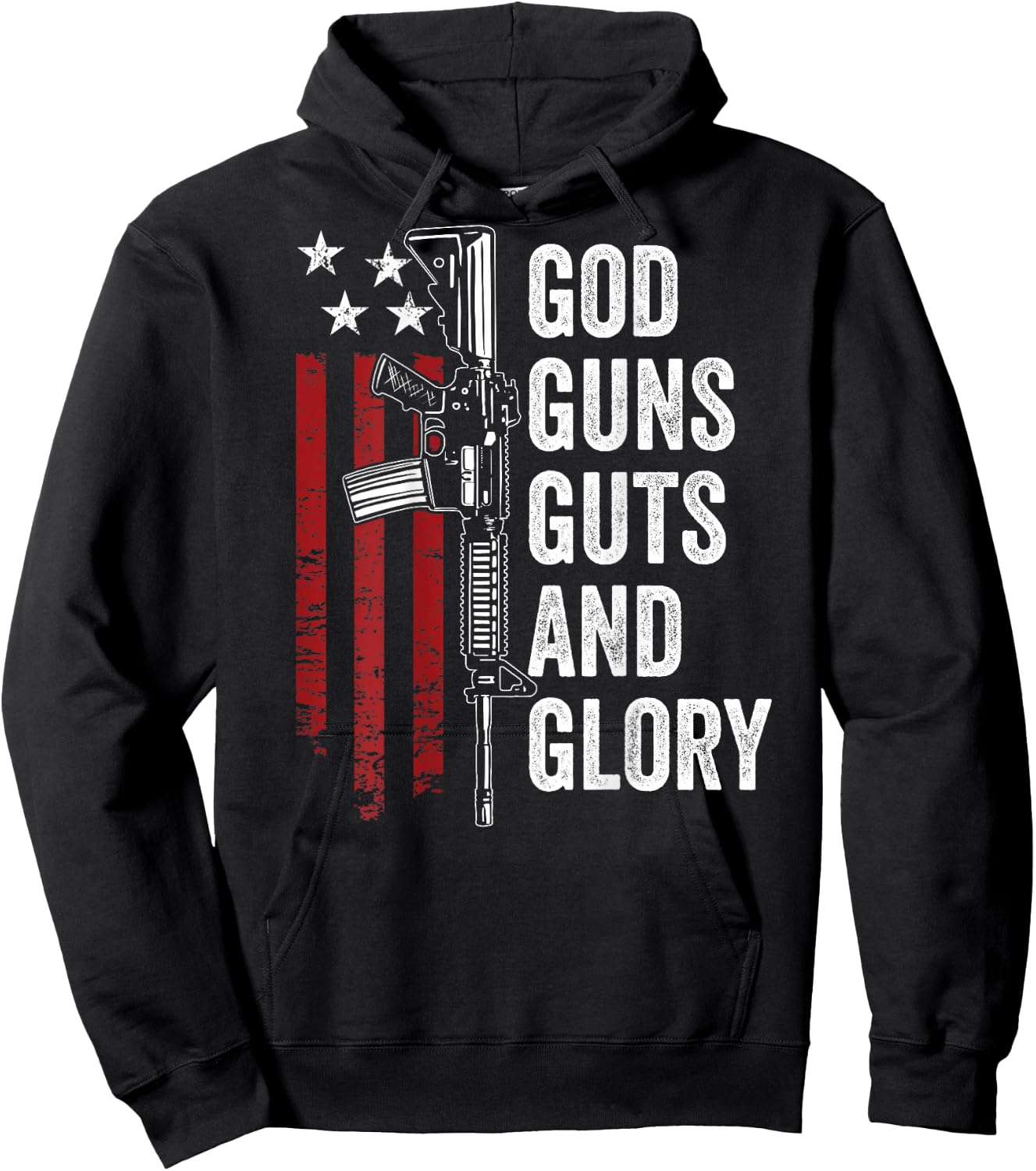 GOD GUNS GUTS & GLORY - Patriotic USA Flag Pro Gun - ON BACK Women Men Hoodie - Hoodie | Black