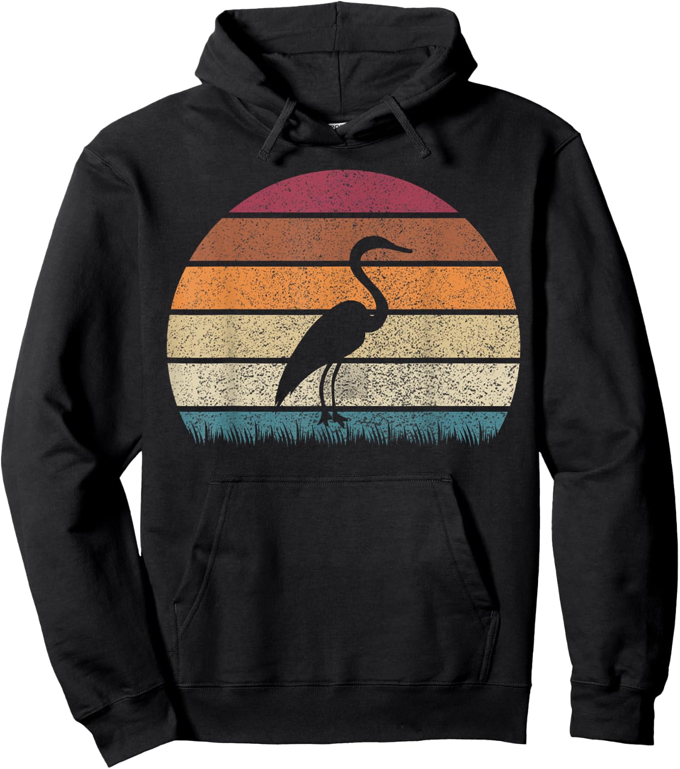 Vintage Retro Sunset Grey Heron Bird Lover Silhouette Hoodie - Hoodie | Black