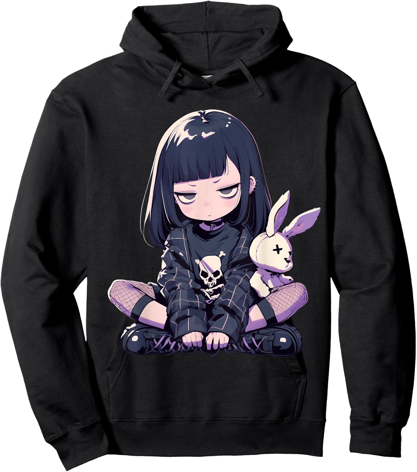 Grunge Goth Bunny Anime Girl Cute E-Girl Gothic Outfit Hoodie - Hoodie | Black