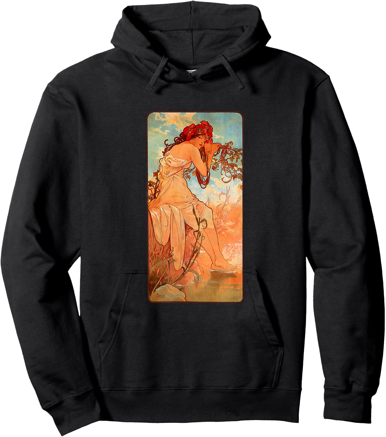 Art Nouveau Summer Maiden Mucha Beautiful Elegant Art Deco Hoodie - Hoodie | Black