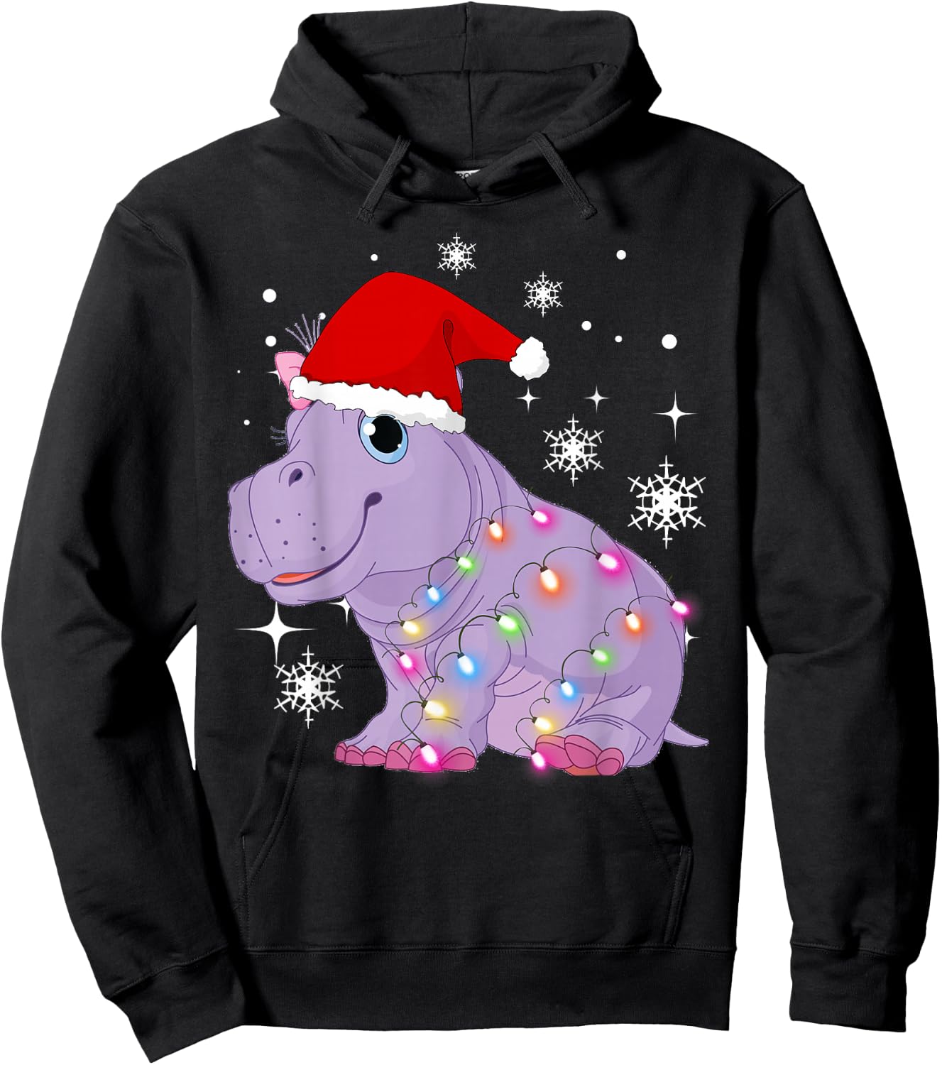 Christmas Lights Baby hippo Cute Hoodie - Hoodie | Black