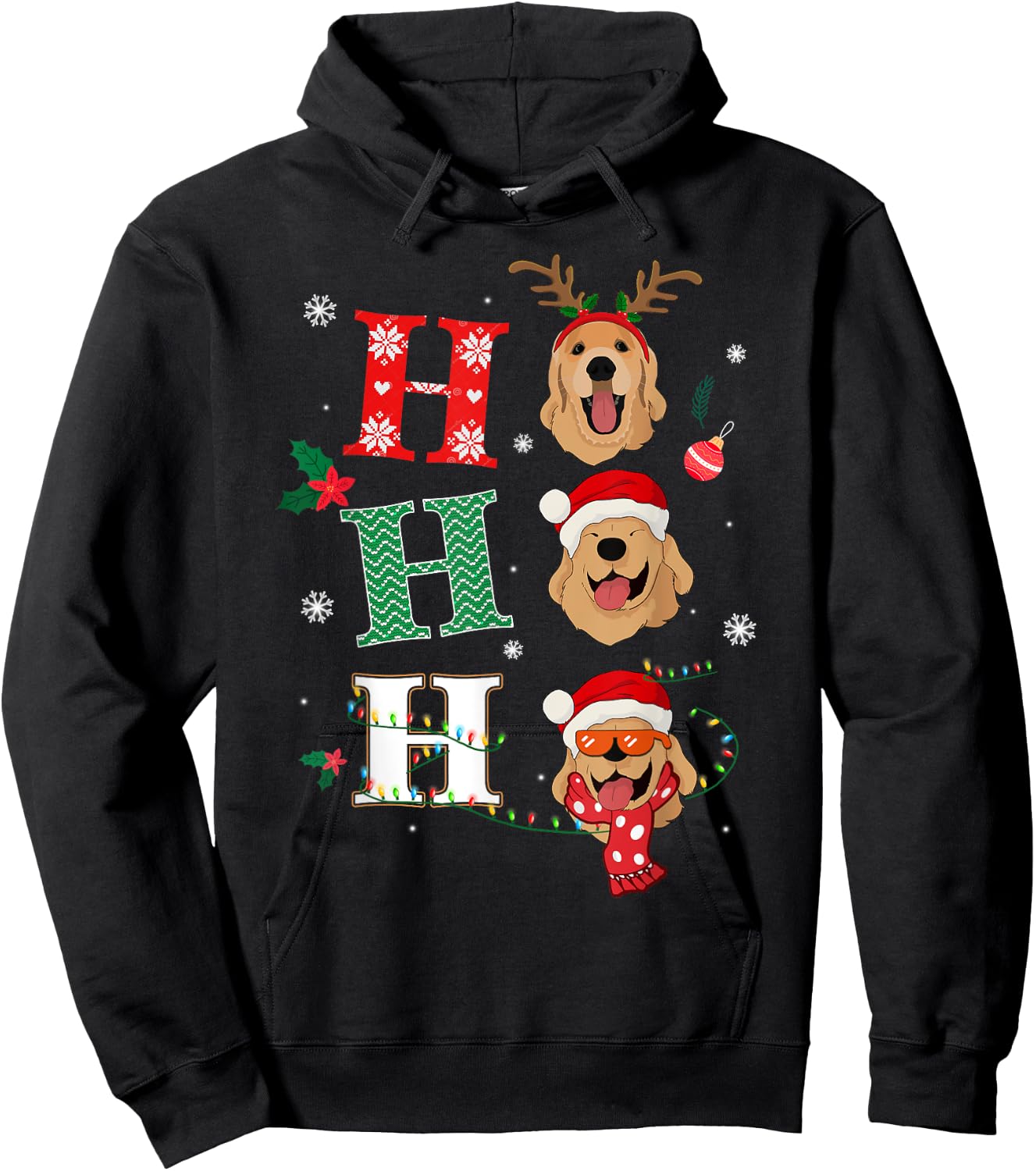 Ho Ho Ho Retrievers Golden Xmas Outfit Christmas Costume Hoodie - Hoodie | Black