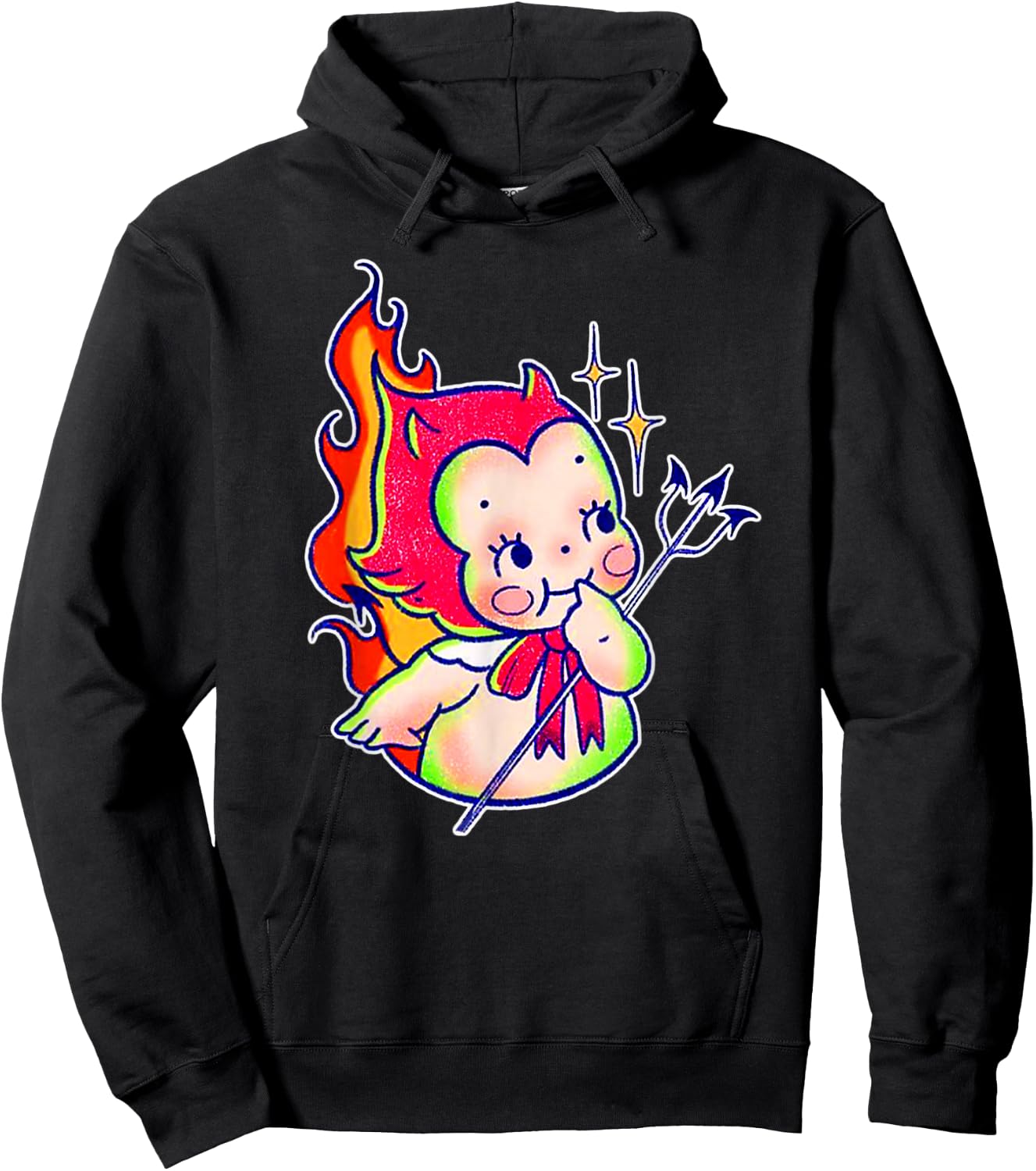 Devil Kewpie Baby Demon Pitchfork Traditional Tattoo Flash Hoodie - Hoodie | Black