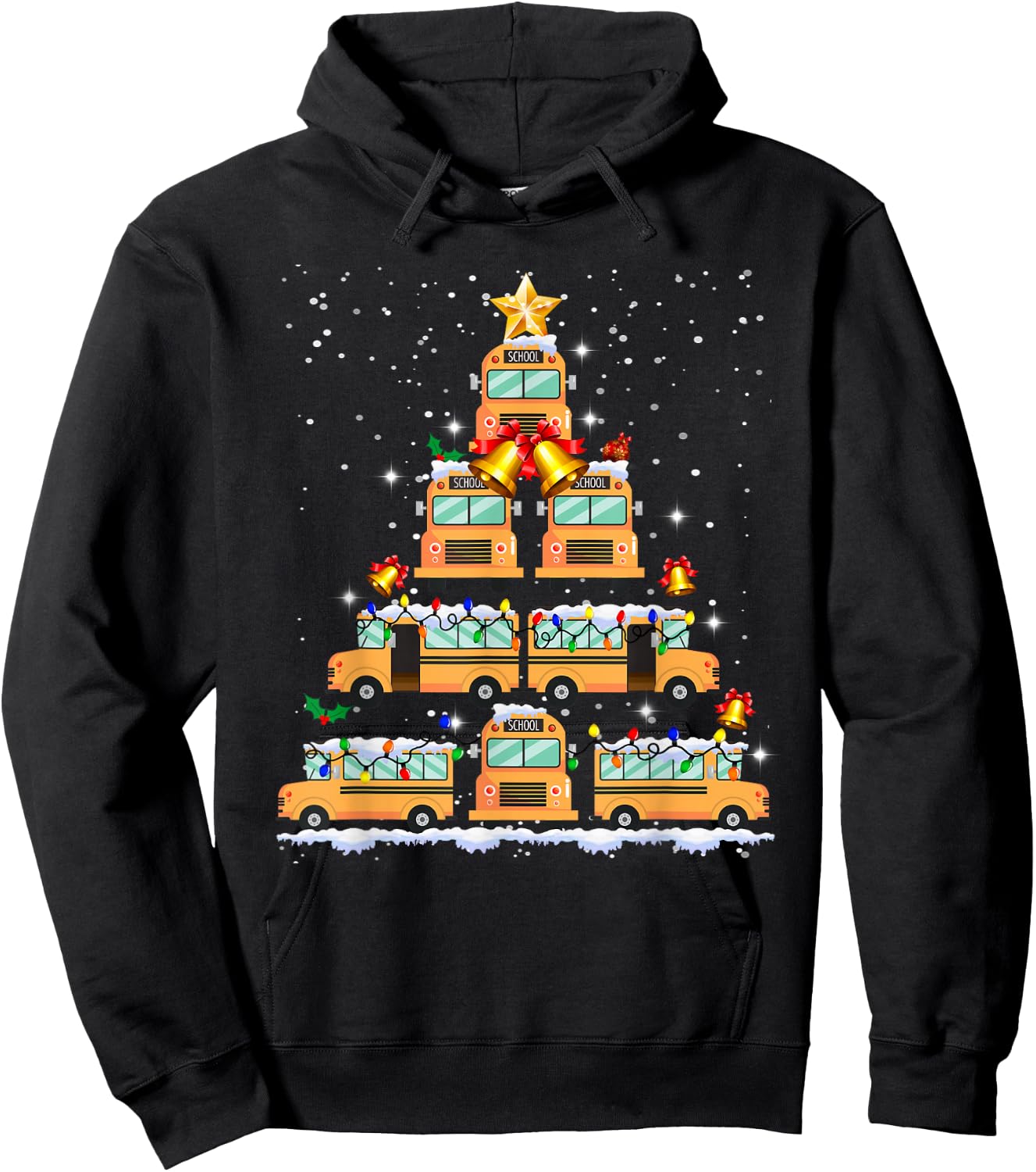 Funny School Bus Christmas Tree Hoodie - Hoodie | Black