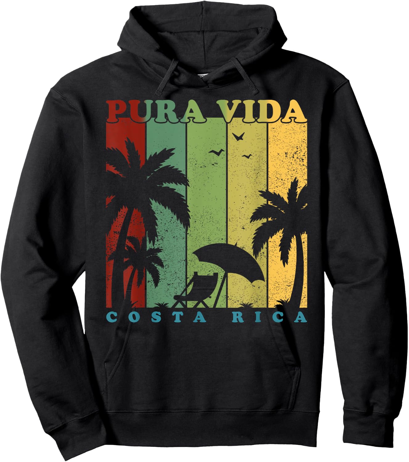 Vintage Retro Summer Vacation Costa Rica Pura Vida Beach Men Women Girls Kids Hoodie - Hoodie | Black