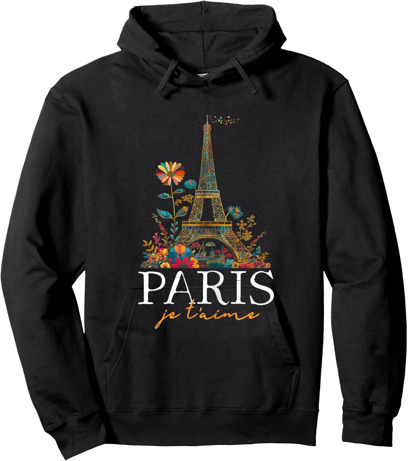 Paris Je T'aime Floral Eiffel Tower France French Souvenirs Hoodie - Hoodie | Black