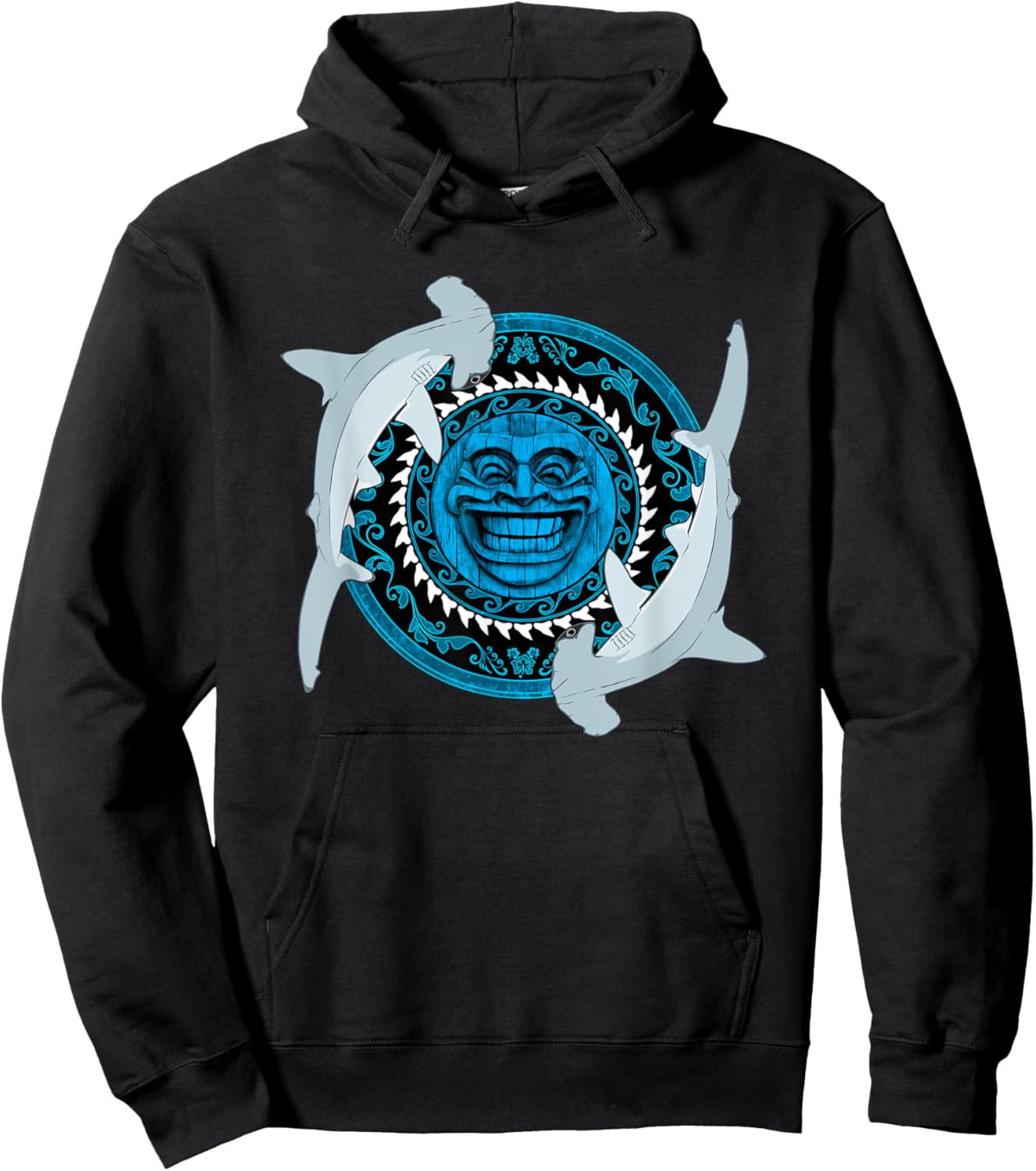 Hammerhead shark Tiki Totem Hoodie - Hoodie | Black