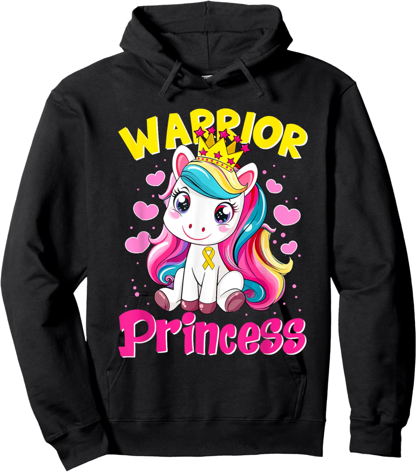 Warrior Princess Unicorn Girls Childhood Cancer Awareness Hoodie - Hoodie | Black