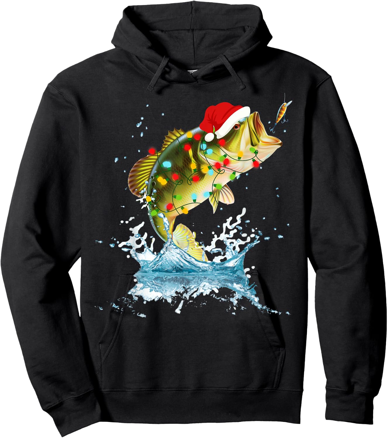Funny Bass Fishing Santa Hat Christmas Pajama Fishermen Fish Hoodie - Hoodie | Black