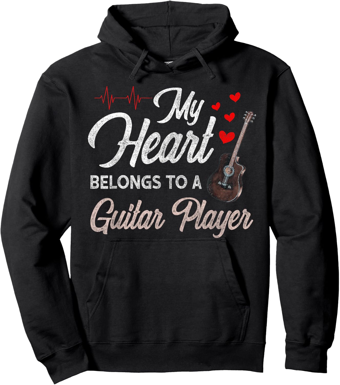 I Love My Guitar Player Husband Wife Gifts Valentines Hoodie - Hoodie | Black