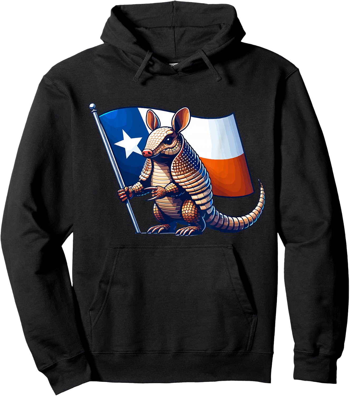 Armadillo with the Flag of Texas Hoodie - Hoodie | Black