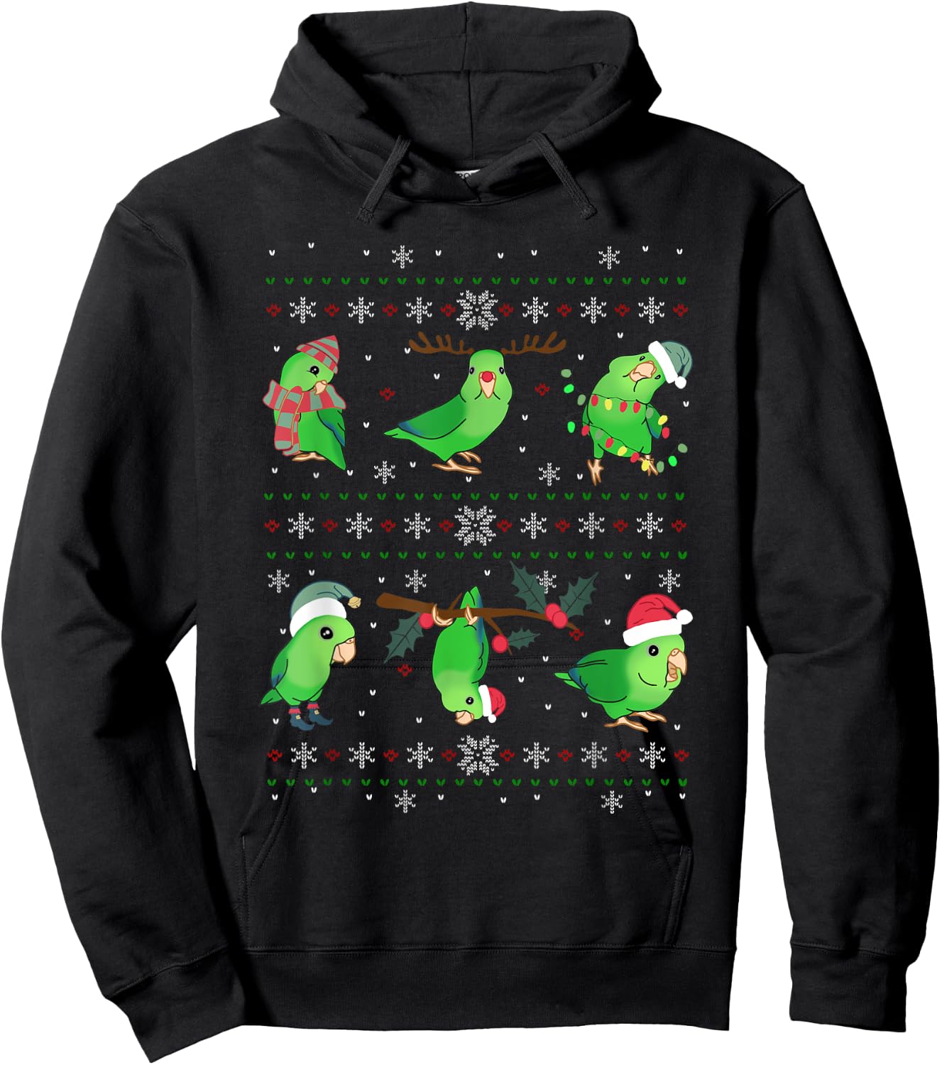 Ugly Christmas Green Parrotlet Birb memes Parrot owner Hoodie - Hoodie | Black