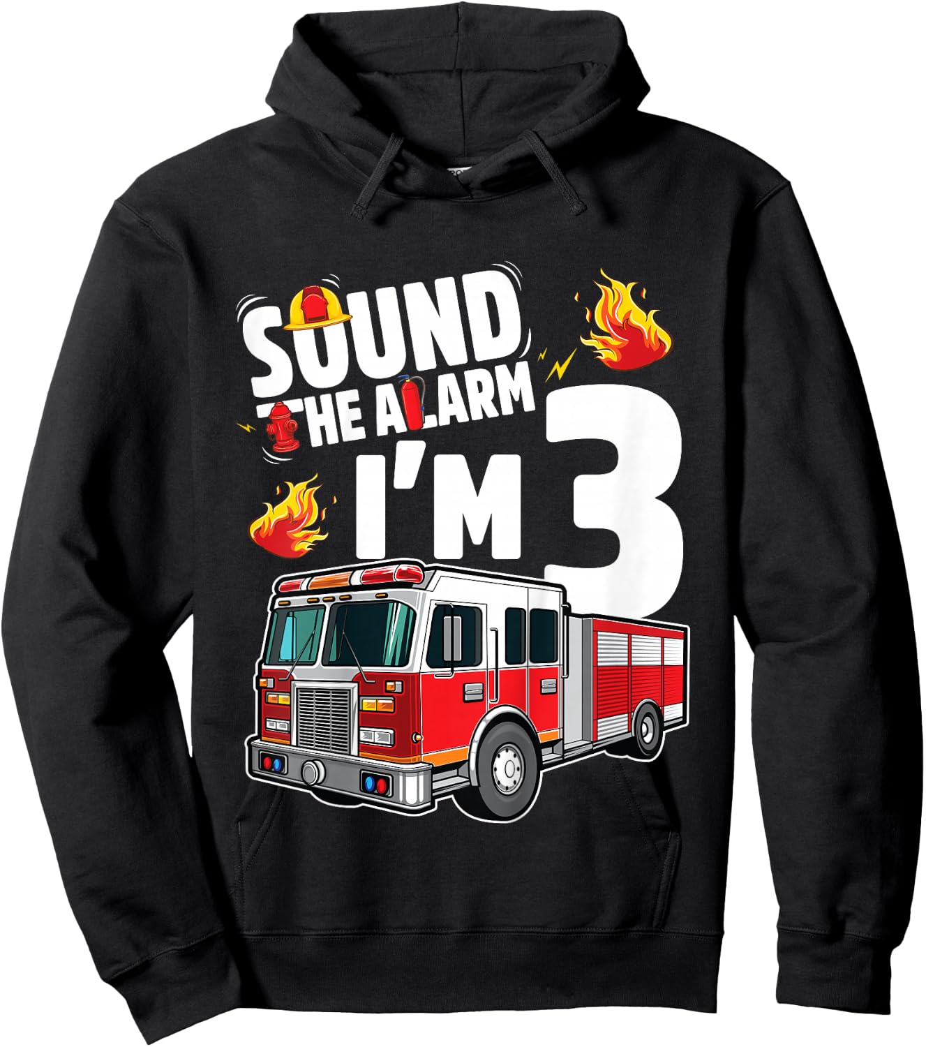Fire Truck 3rd Birthday Boy Firefighter 3 Year Old Hoodie - Hoodie | Black