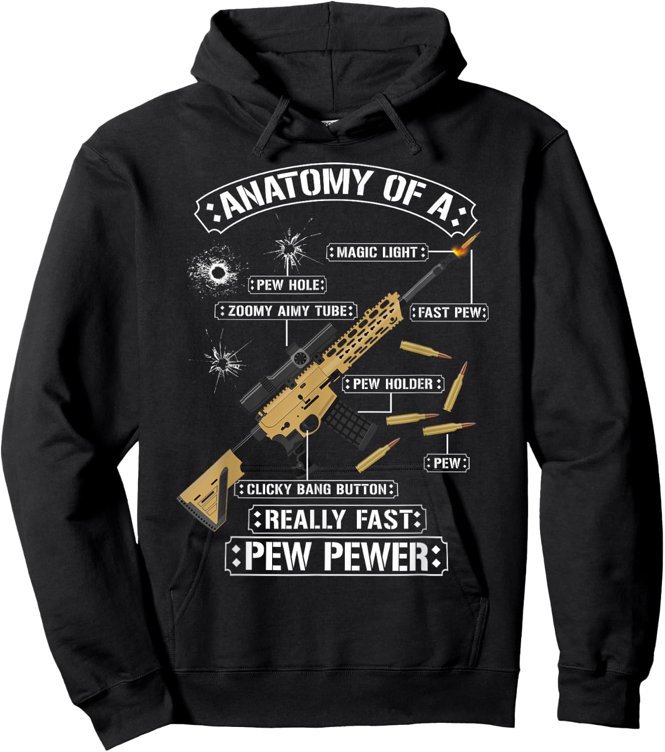 Sarcastic Funny Anatomy Of A Rifle Gun Graphic - Gun Lovers Hoodie - Hoodie | Black