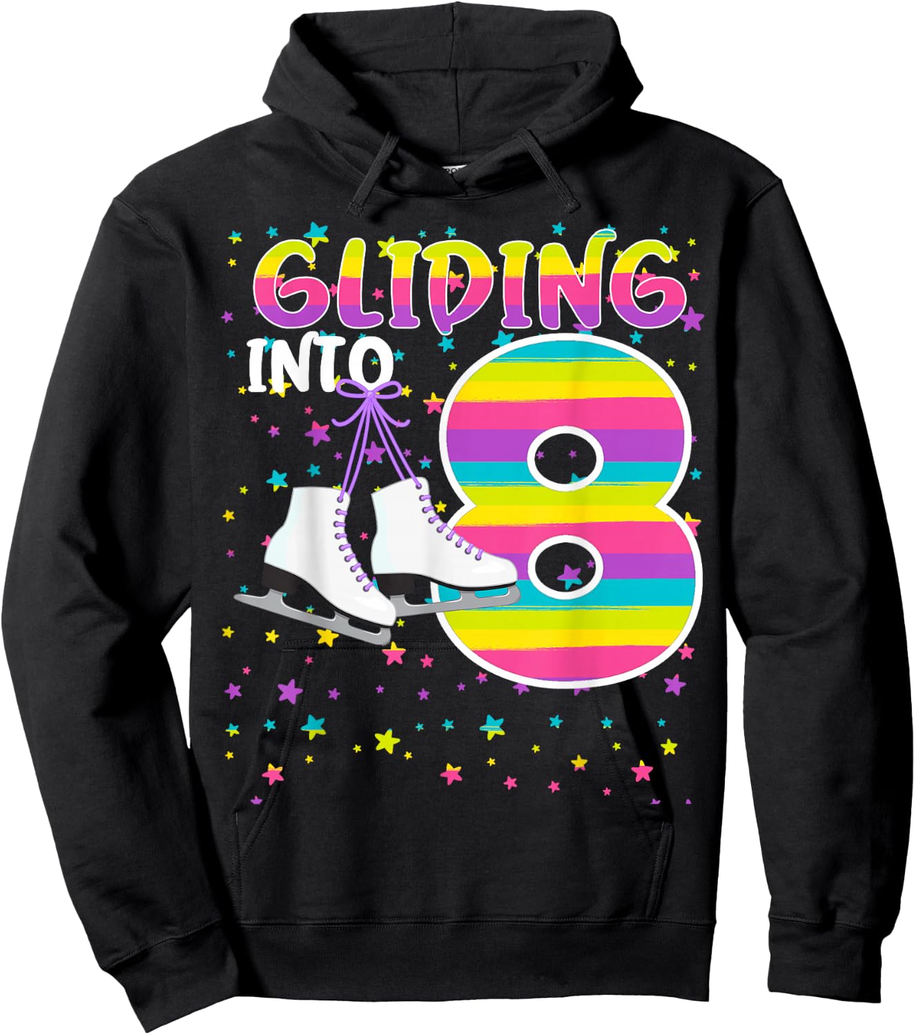 Kids Gliding Into 8 Years Let's Skate I'm 8 Ice Skate Party Hoodie - Hoodie | Black