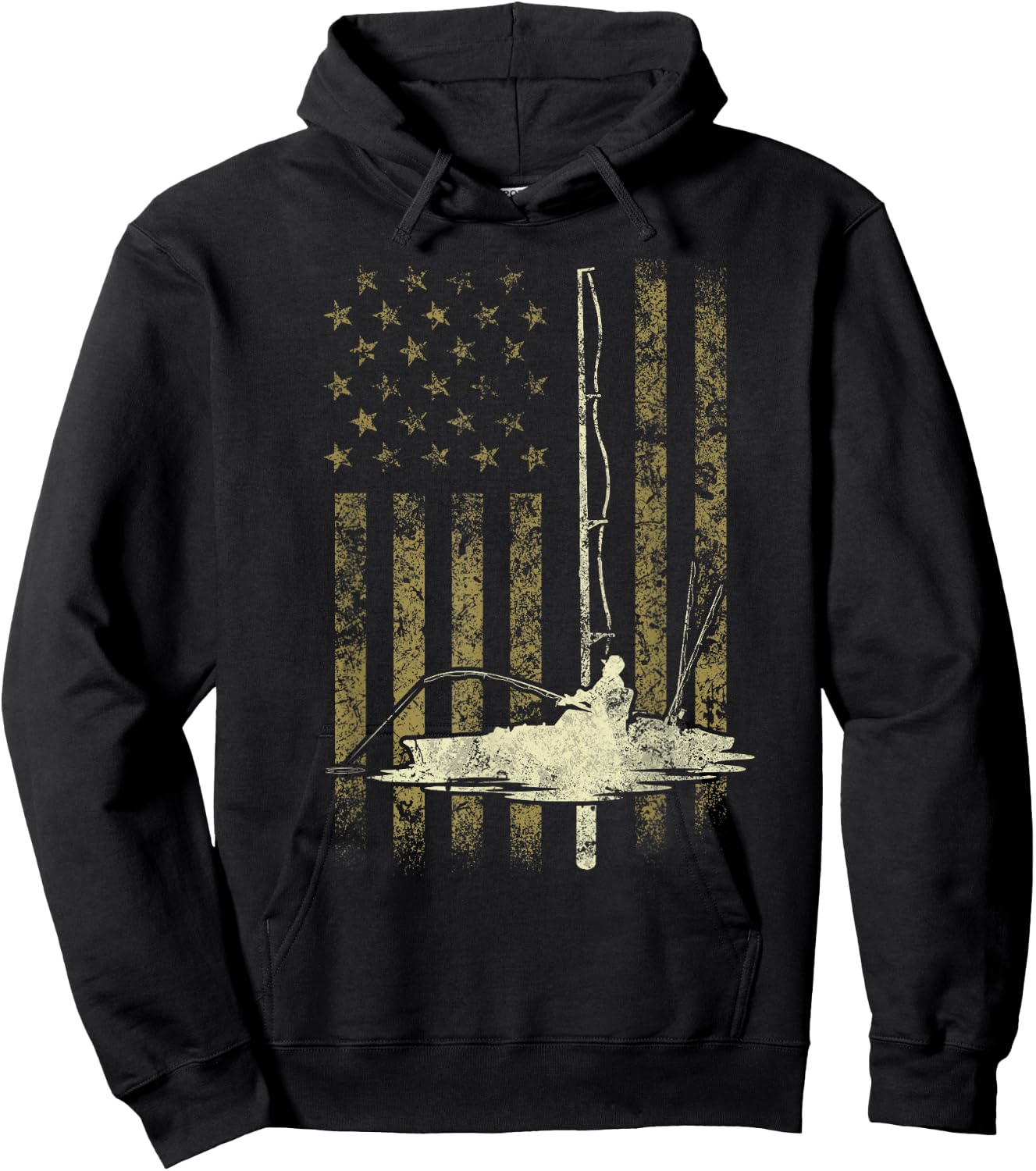 Funny Vintage USA Flag Kayak Fishing Gift Women Men Hoodie - Hoodie | Black