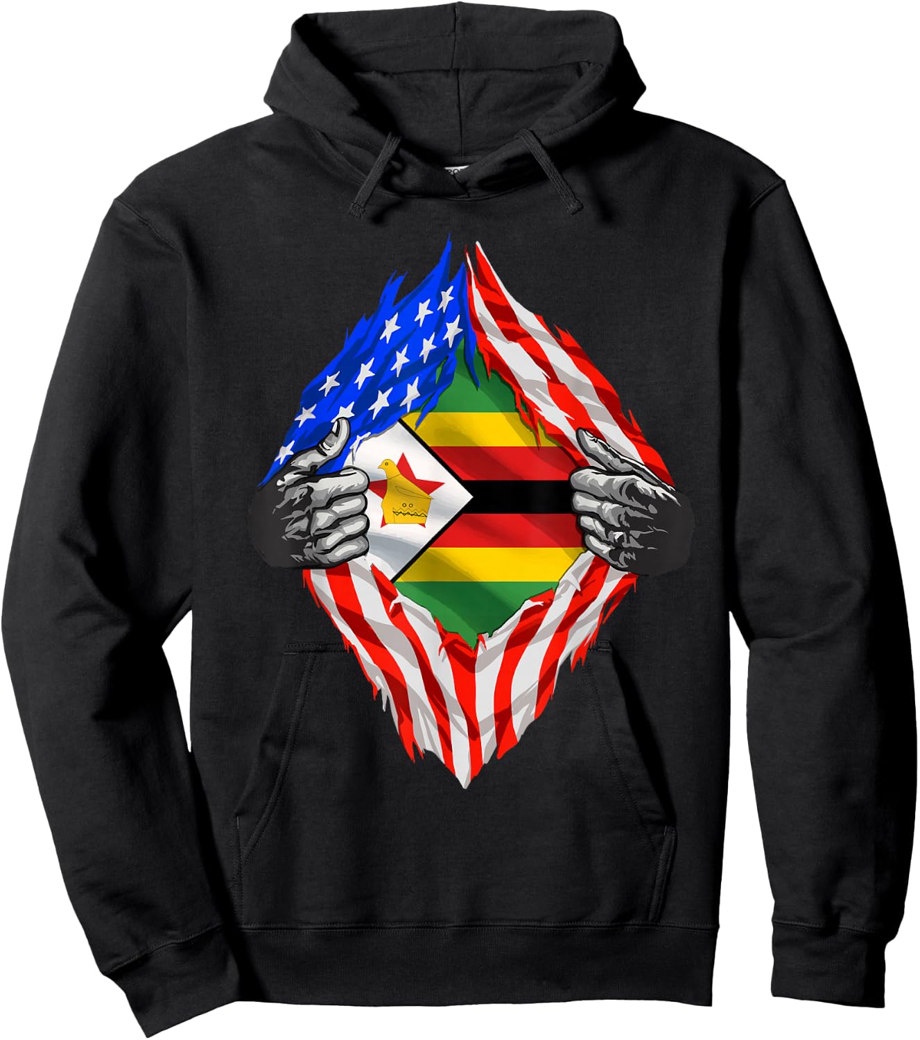 Super Zimbabwean Heritage Proud Zimbabwe Roots USA Flag Hoodie - Hoodie | Black
