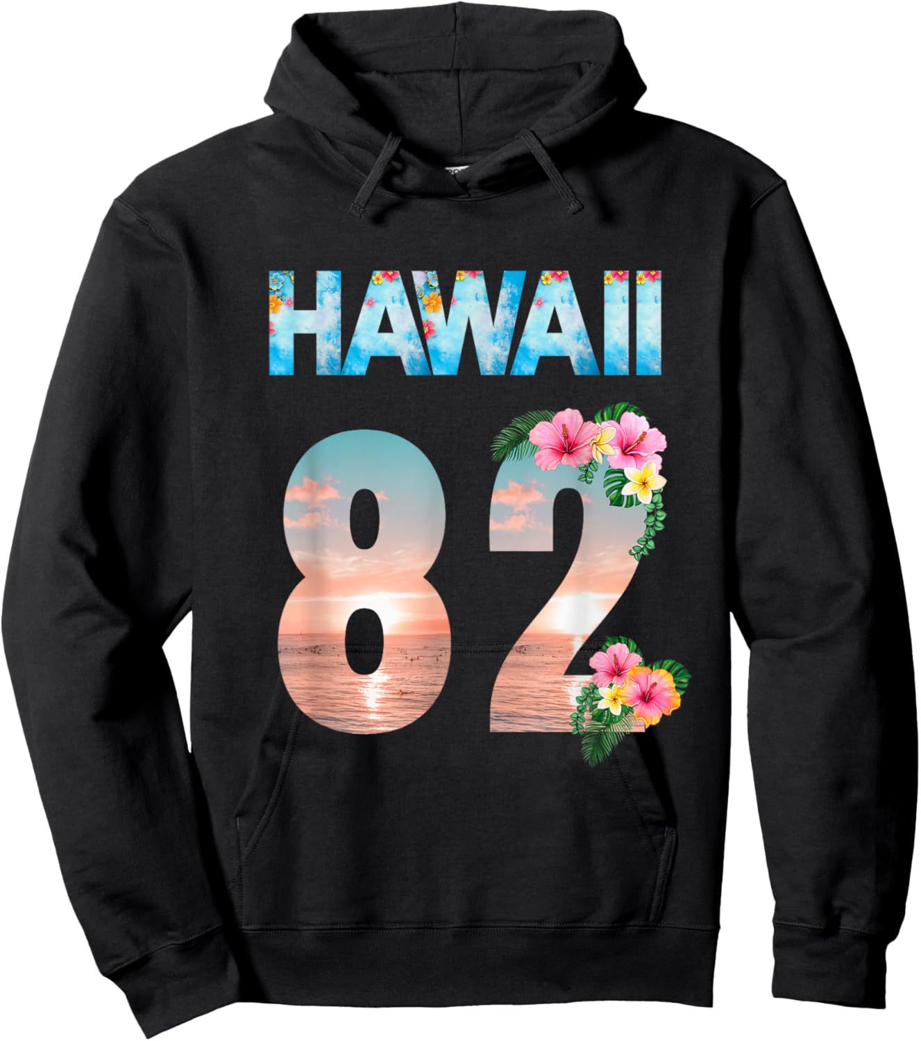 Hawaii 82 Years Old Aloha Beach Hibiscus Hawaiian Hoodie - Hoodie | Black