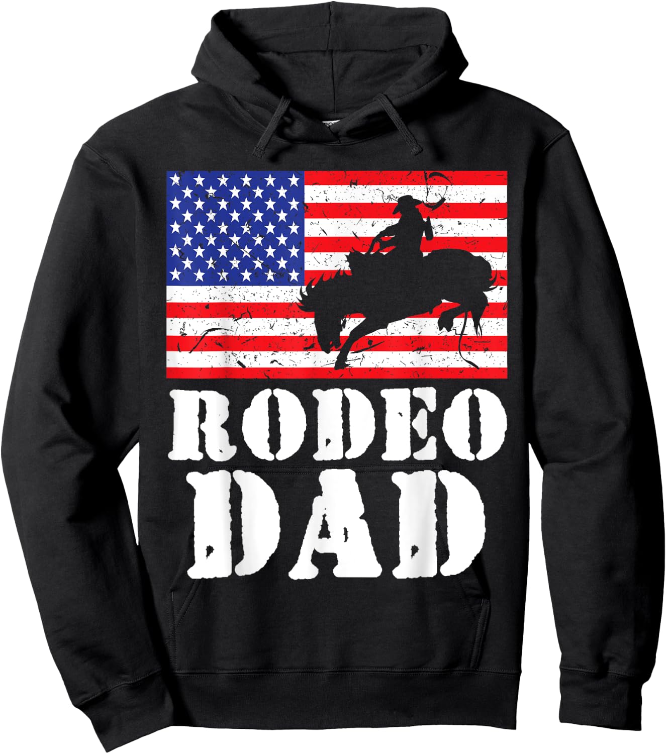 USA American Distressed Flag Rodeo Dad Men Gift Hoodie - Hoodie | Black