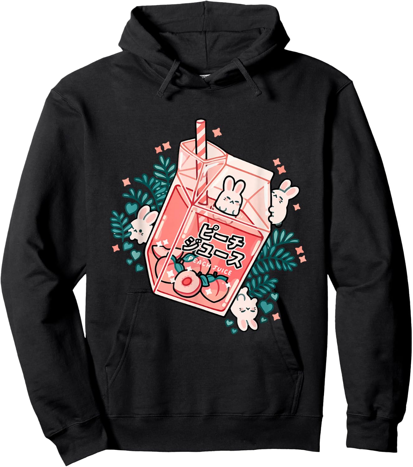 90s Japanese Kawaii Peach Milk Juice Aesthetic Hoodie - Hoodie | Black
