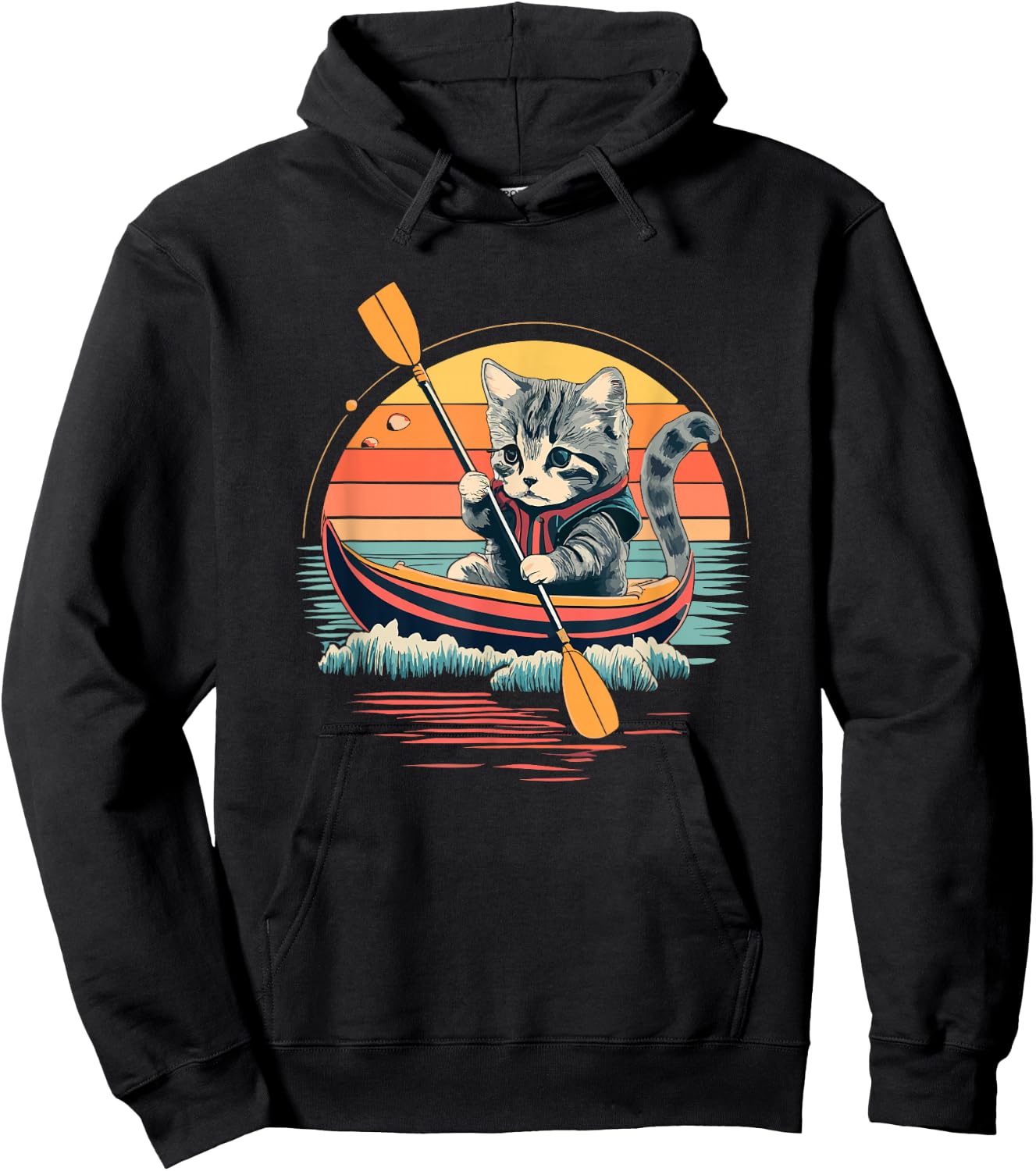 Cute Cat Kayak Funny Outdoor Boating Canoeing Kayaking Women Kids Hoodie - Hoodie | Black