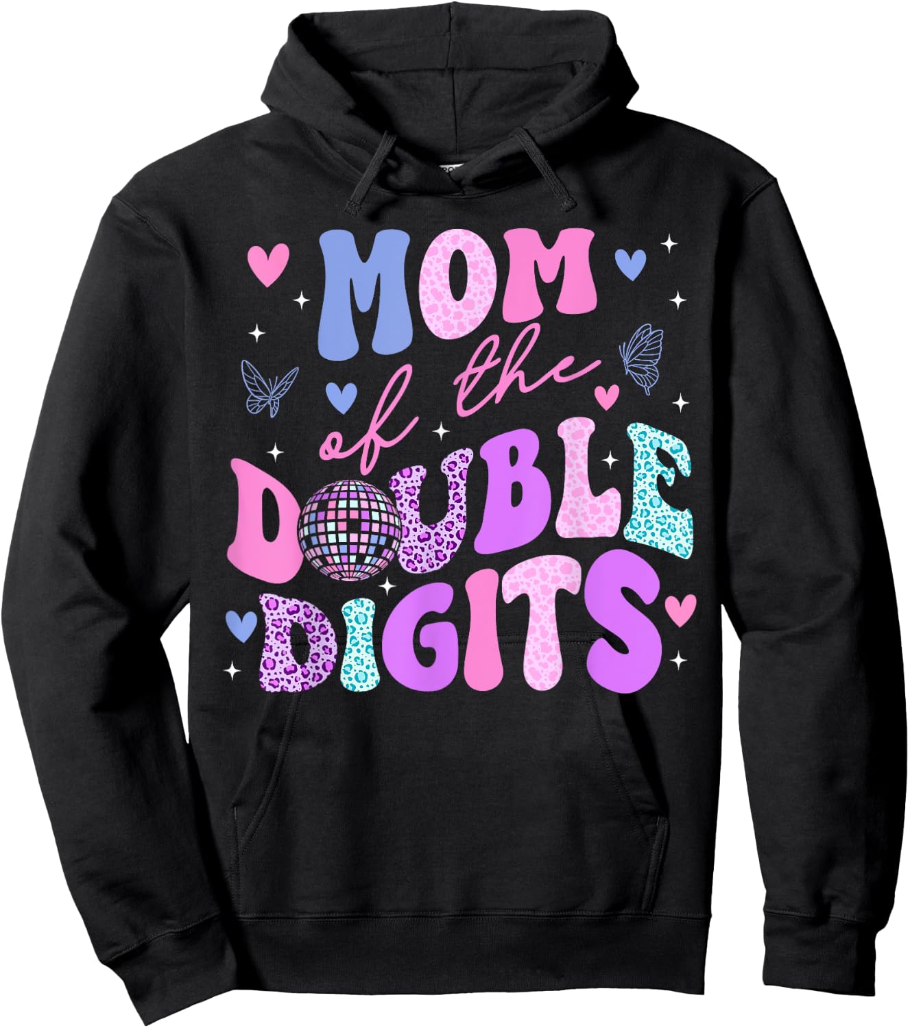 Mom Of The Double Digits Daughter Groovy Mama Retro Theme Hoodie - Hoodie | Black