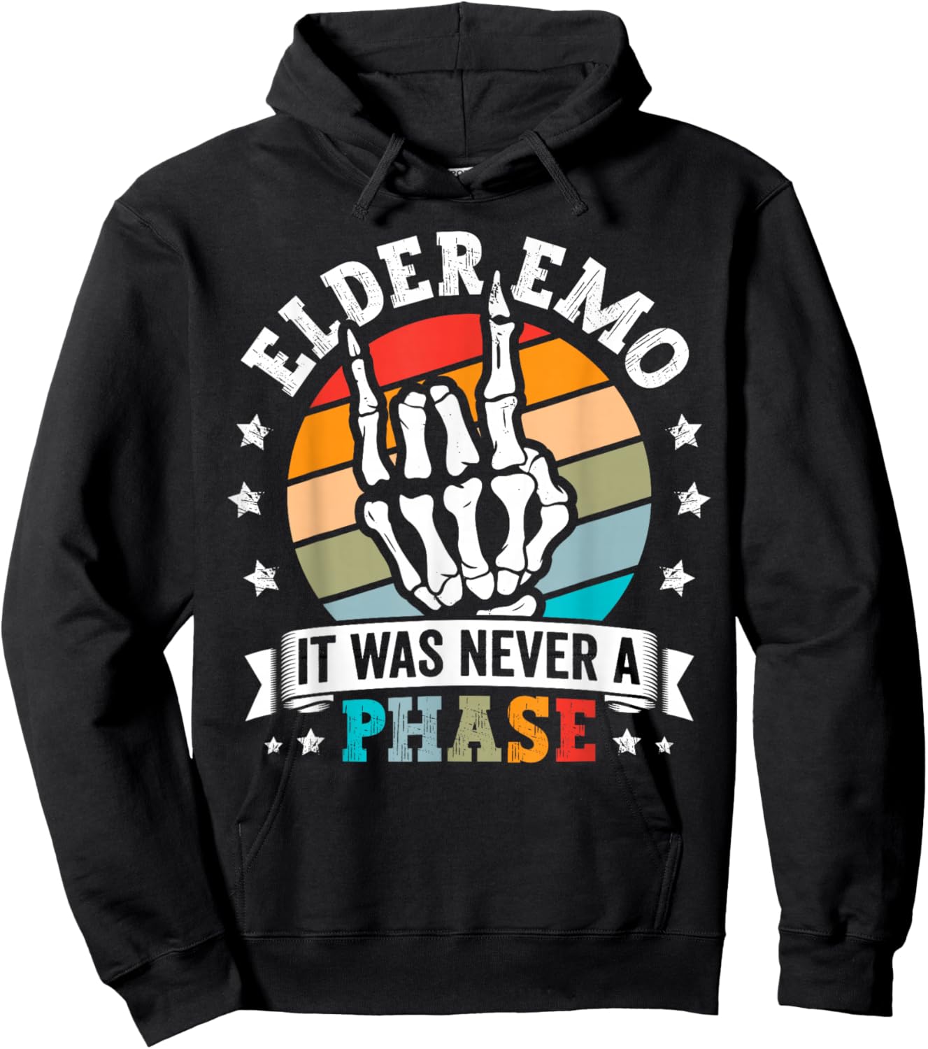 Retro Elder Emo Never a Phase Gothic Rock On Skeleton Hand Hoodie - Hoodie | Black