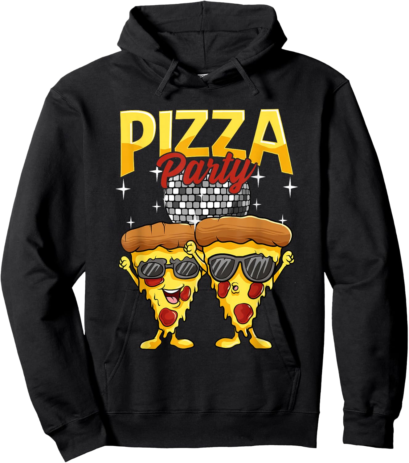 Funny Pizza Party Disco Ball Sunglass Wearing Slice Of Pizza Hoodie - Hoodie | Black