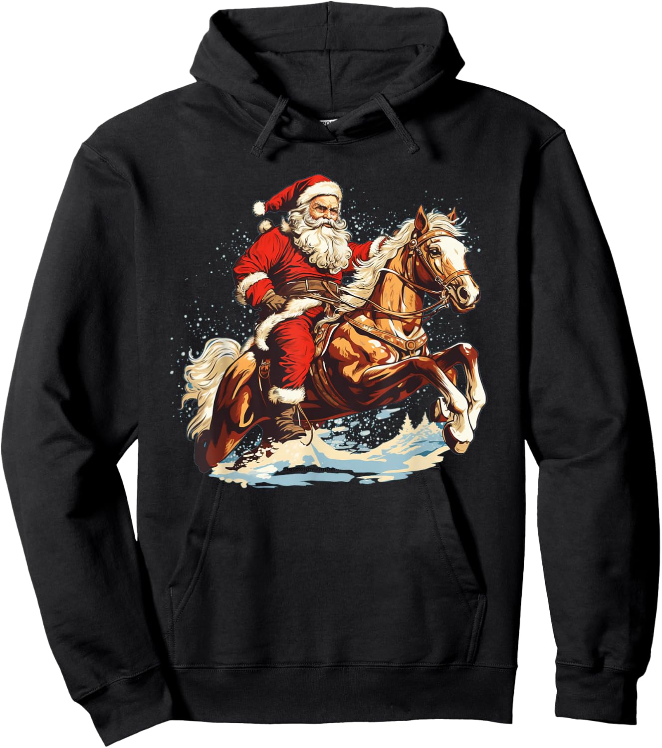 Funny Riding Santa on Horse for Christmas Eve Hoodie - Hoodie | Black