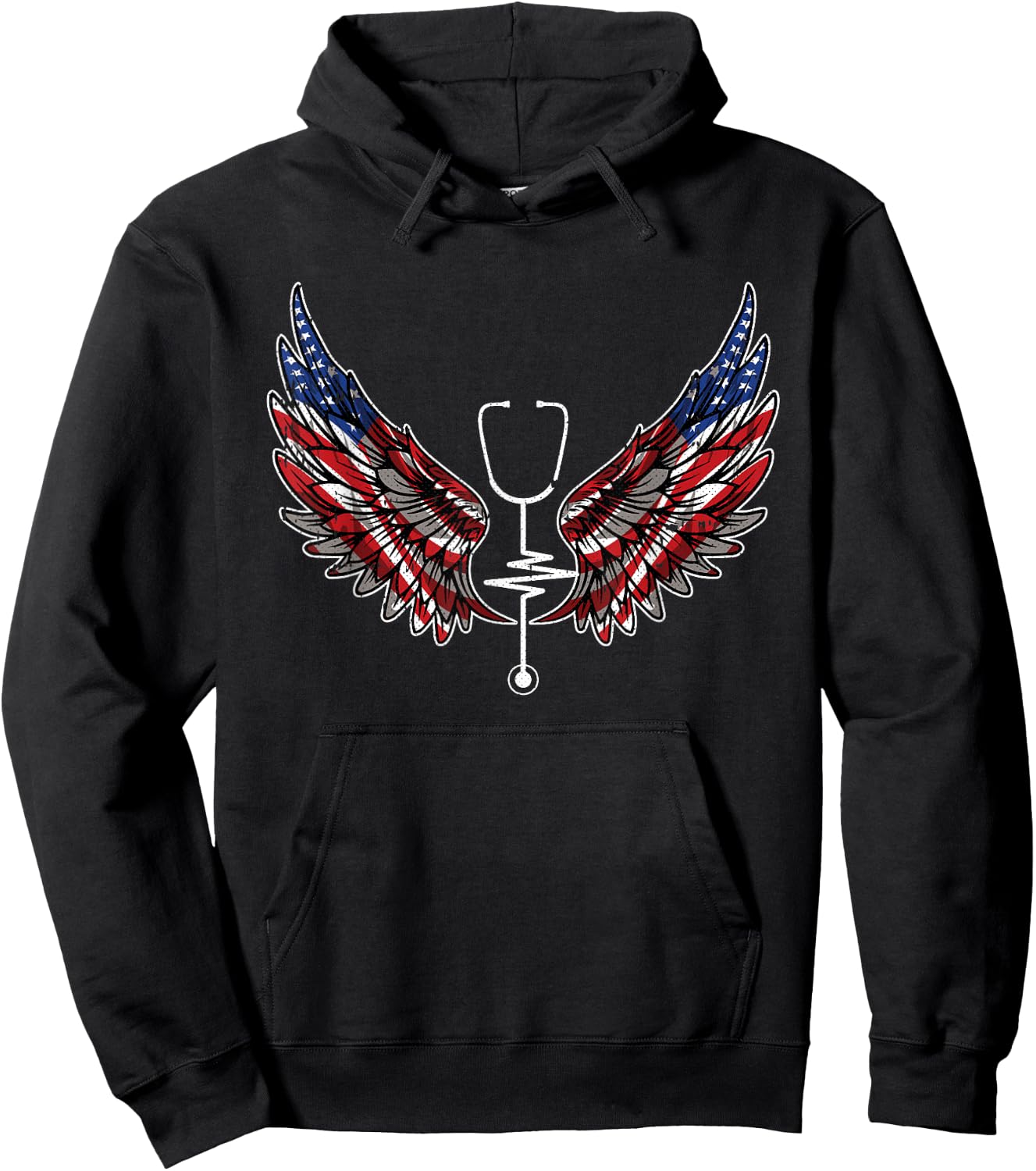 Nurse American Flag 4th Of July Wings Patriotic RN Nursing Hoodie - Hoodie | Black