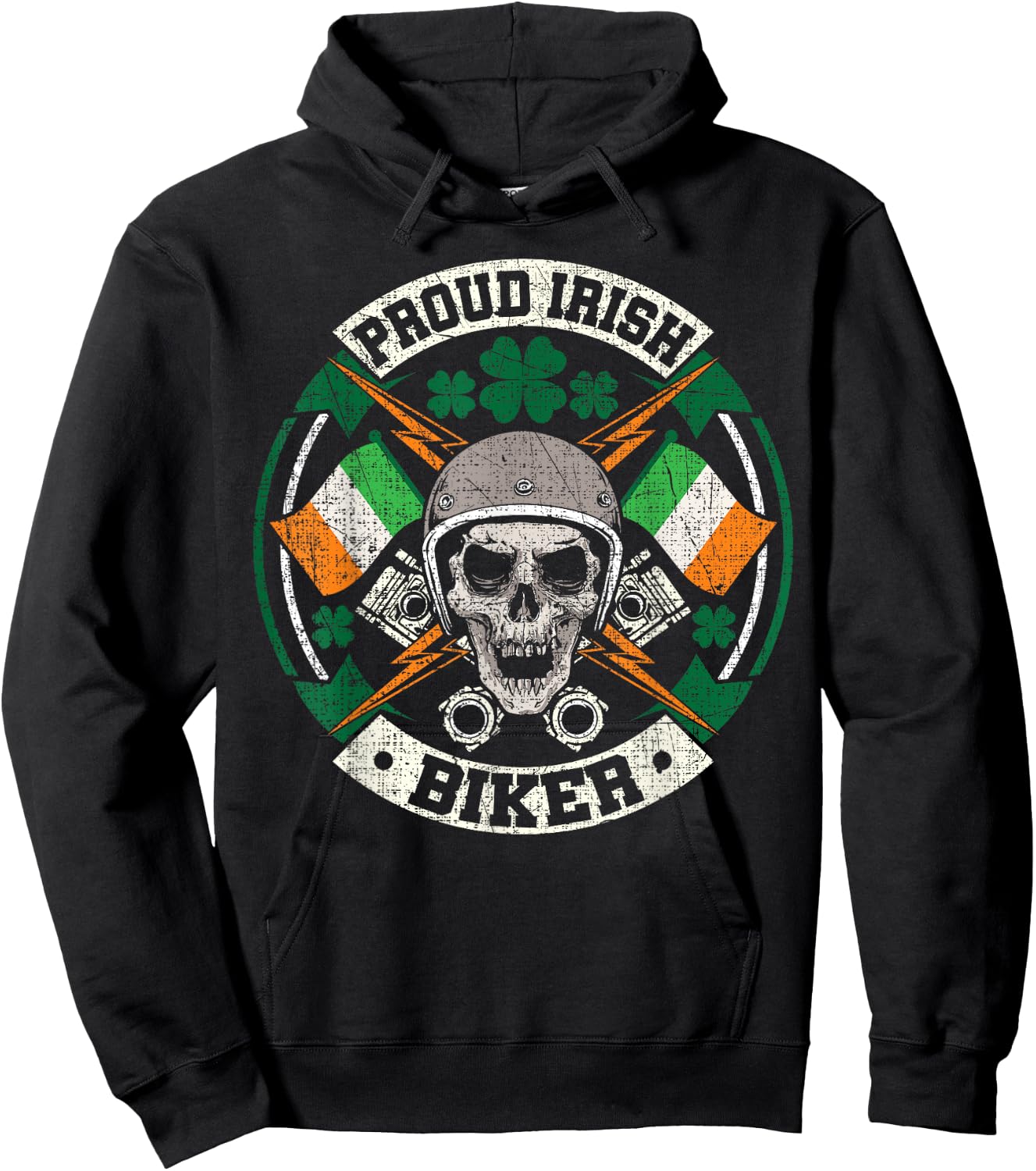 Motorcycle Proud Irish Biker Distressed St Patricks Day Hoodie - Hoodie | Black