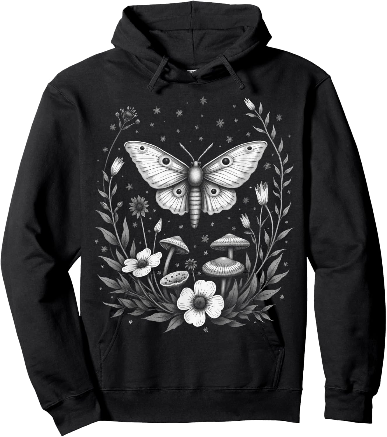 Fairycore Floral Moth Aesthetic Women Girls Hoodie - Hoodie | Black
