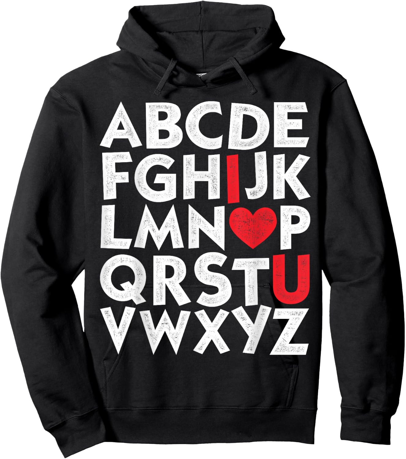 Vintage ABC I Love You Alphabet Valentines Day Girls Boys Hoodie - Hoodie | Black
