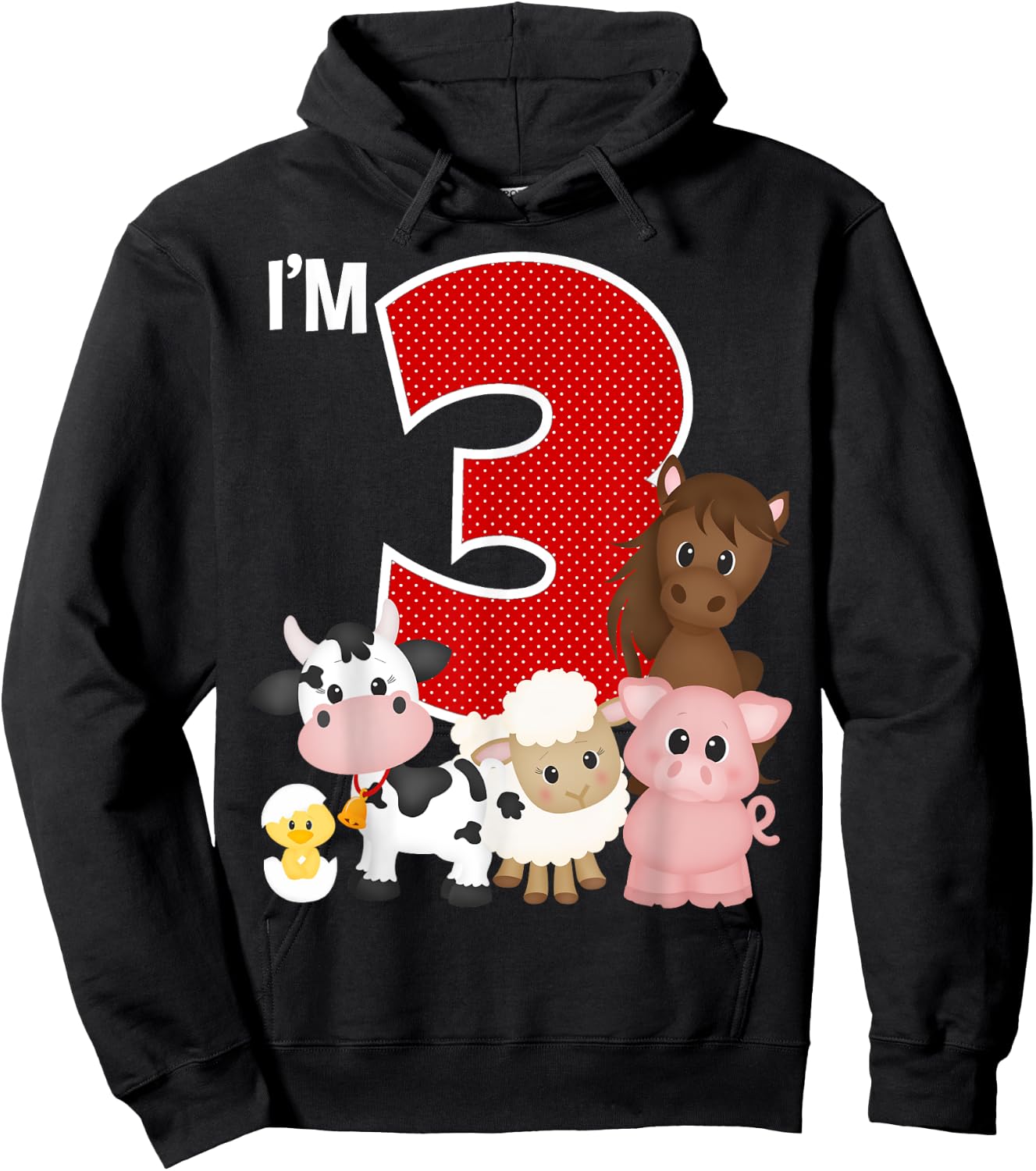 I'm 3 Birthday Boy Girl Farm Animals Theme Party 3 Year Old Hoodie - Hoodie | Black