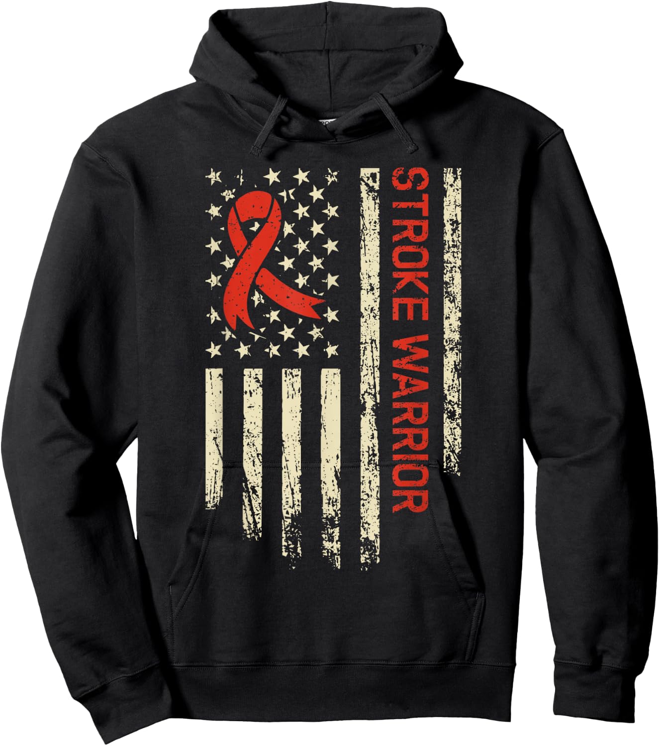 Stroke Warrior USA Flag - Red Ribbon Stroke Awareness Hoodie - Hoodie | Black