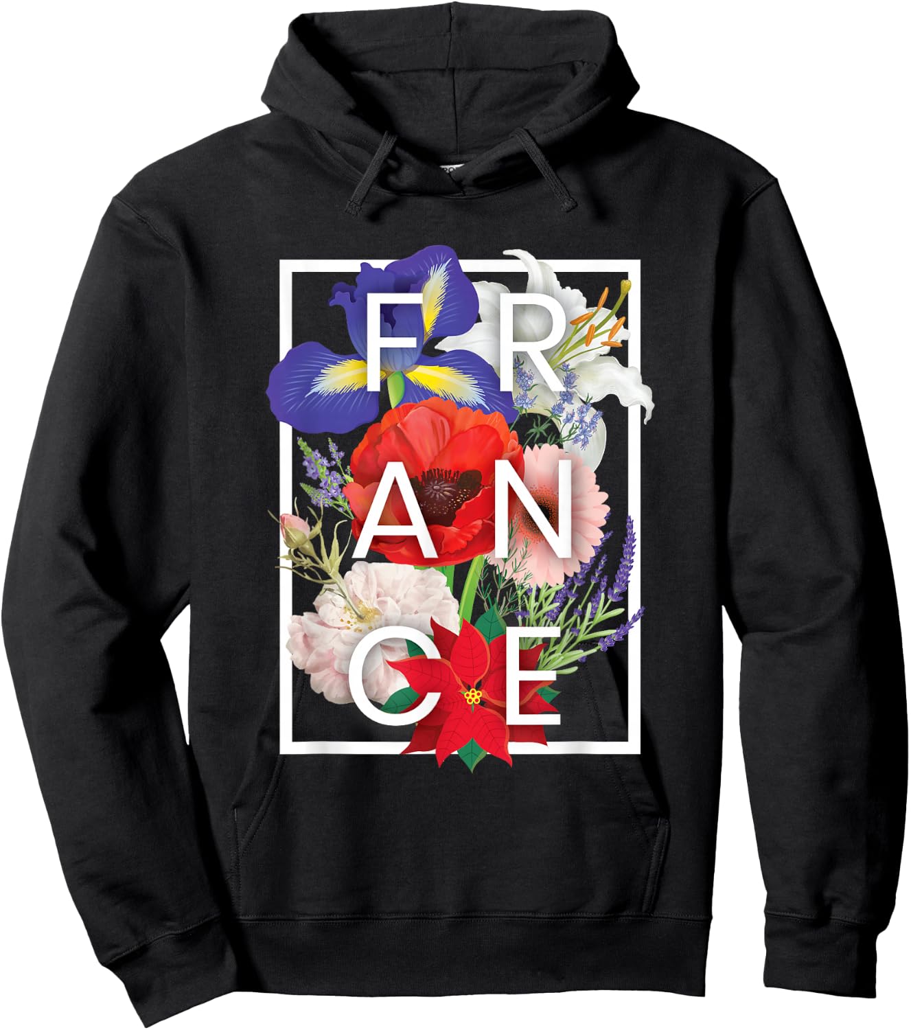 Flowers of France Word Art - French Pride Hoodie - Hoodie | Black