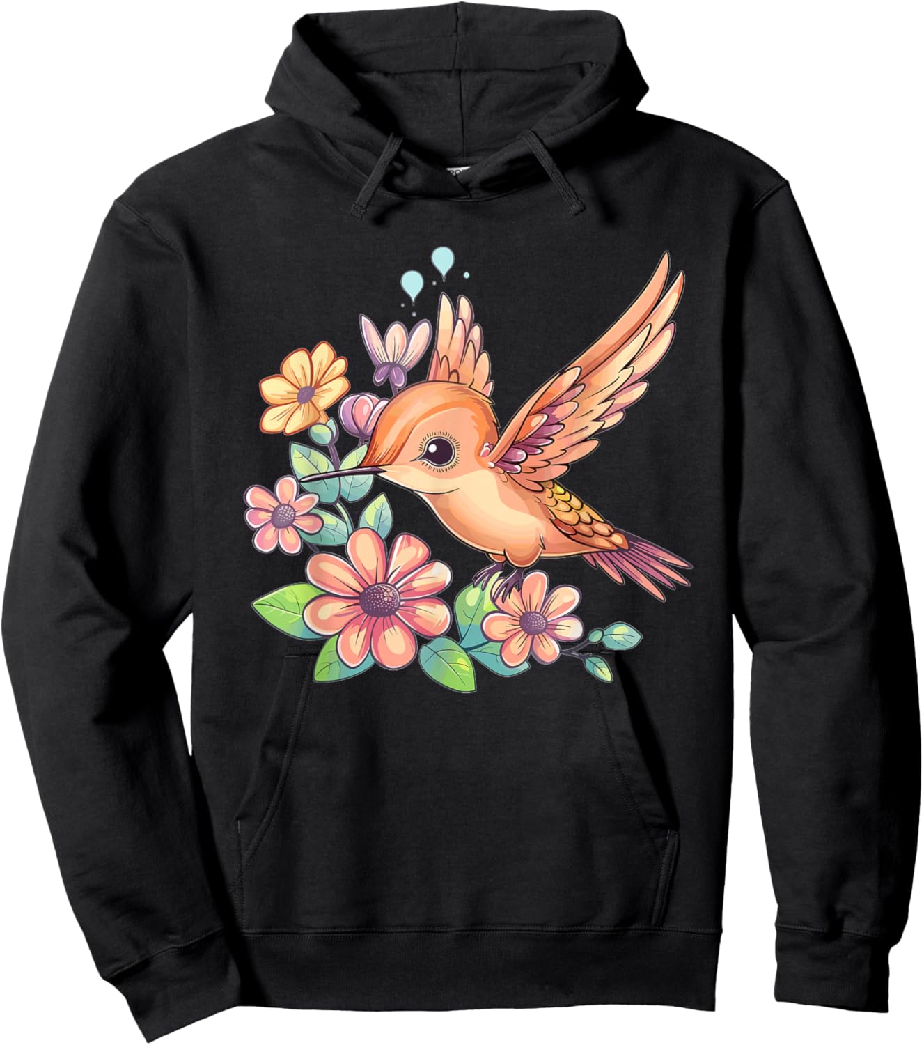 Cute Flower Hummingbird Hoodie - Hoodie | Black