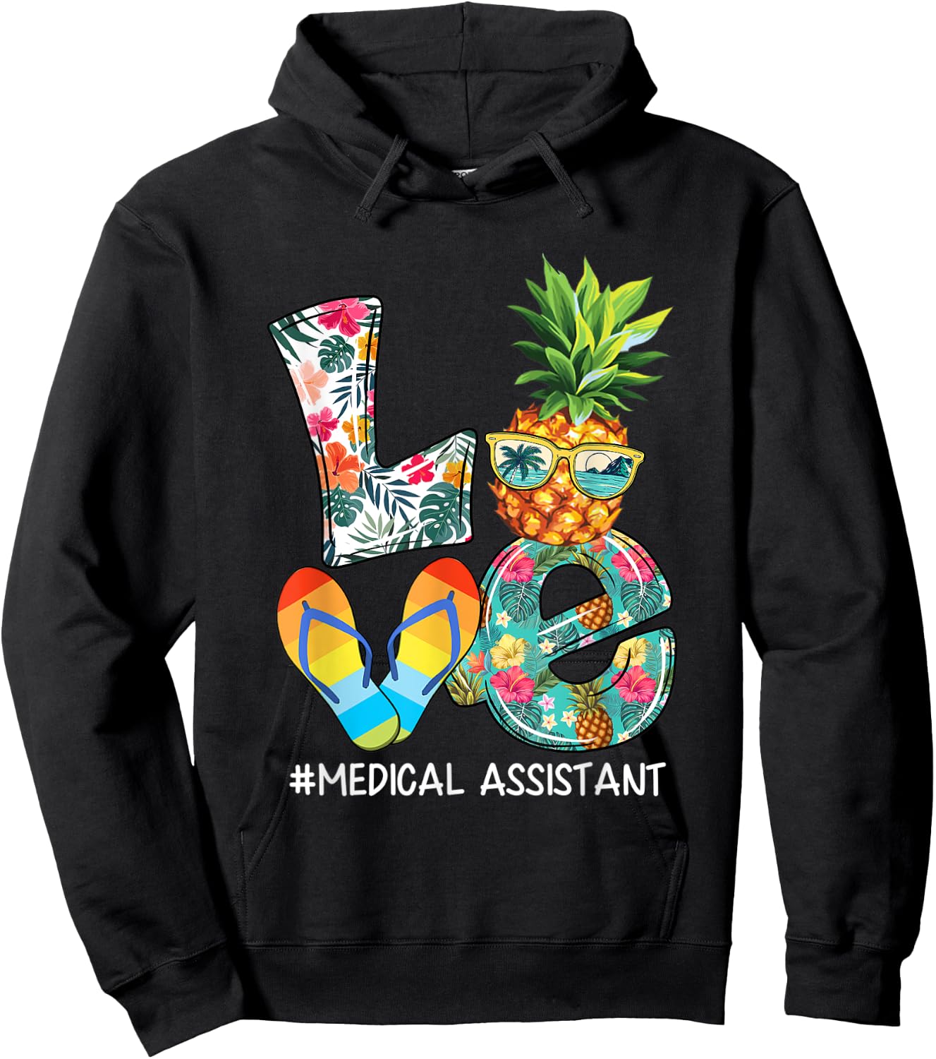 Love Summer Pineapple Tropical Flip Flop Medical Assistant Men Women Hoodie - Hoodie | Black