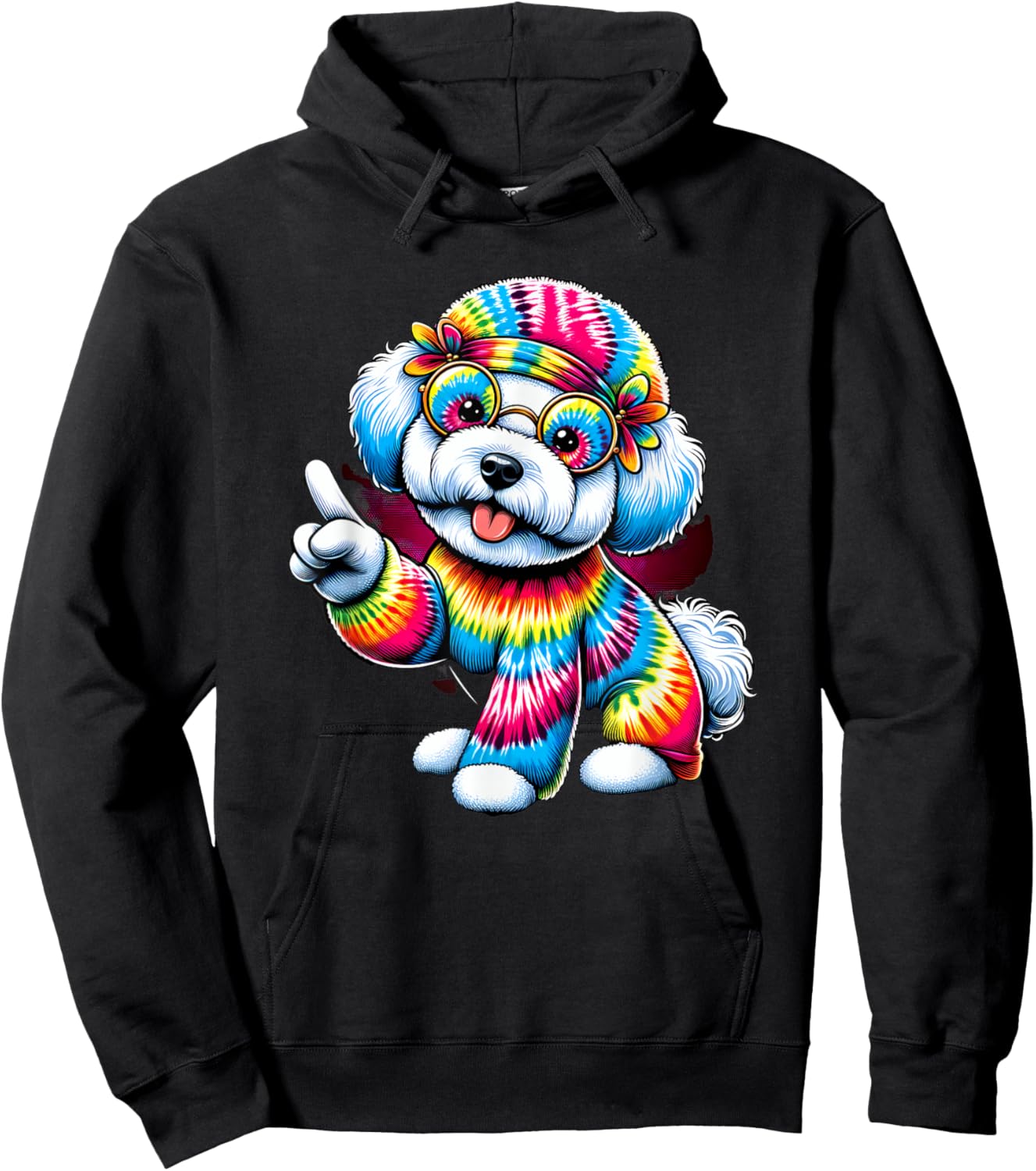 Peace Sign Tie Dye Bichon Frise Dog Men Women Kids Hoodie - Hoodie | Black