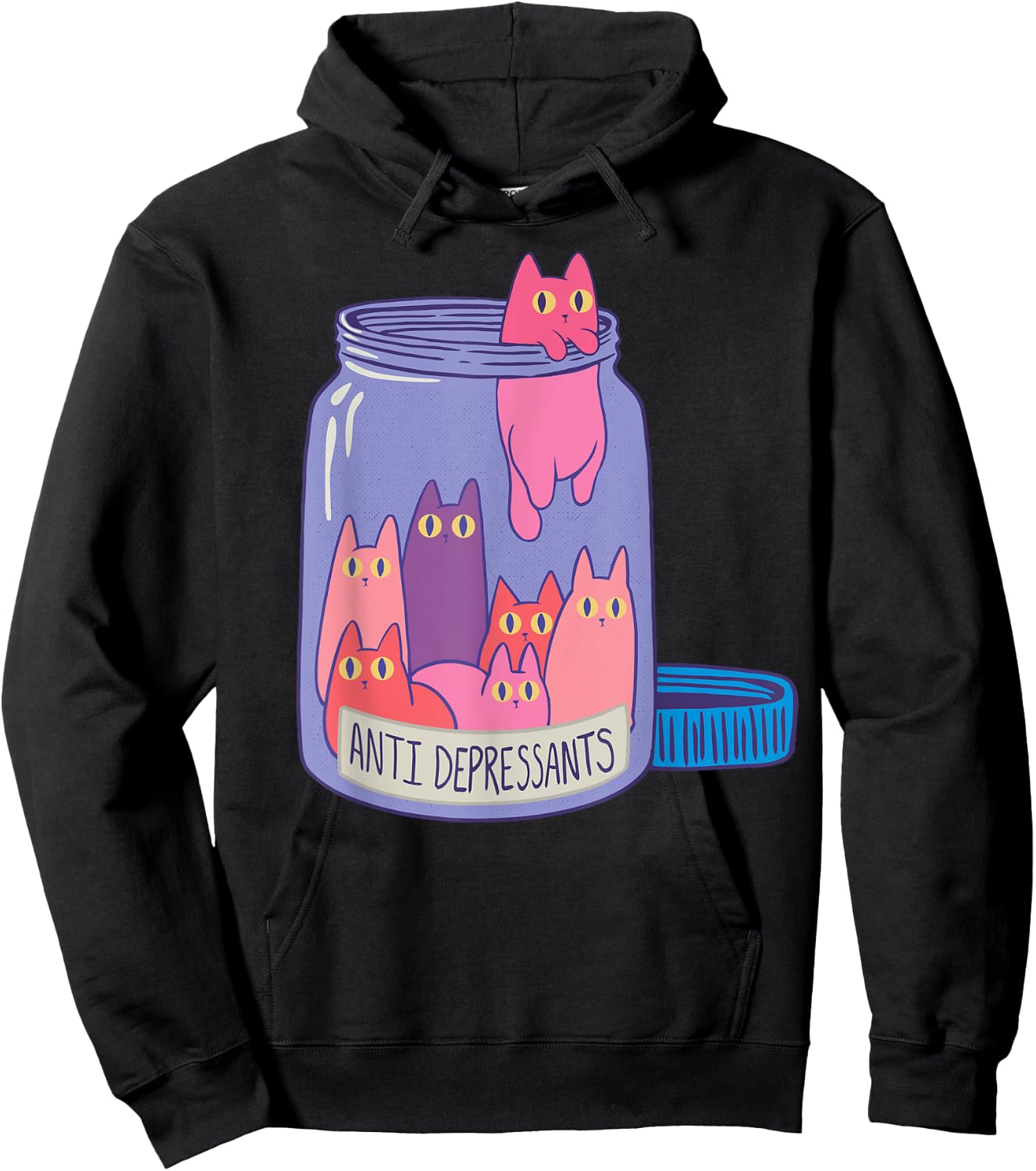 Antidepressant Cat Retro Antidepressants Cats Funny Gift Men Women Hoodie - Hoodie | Black