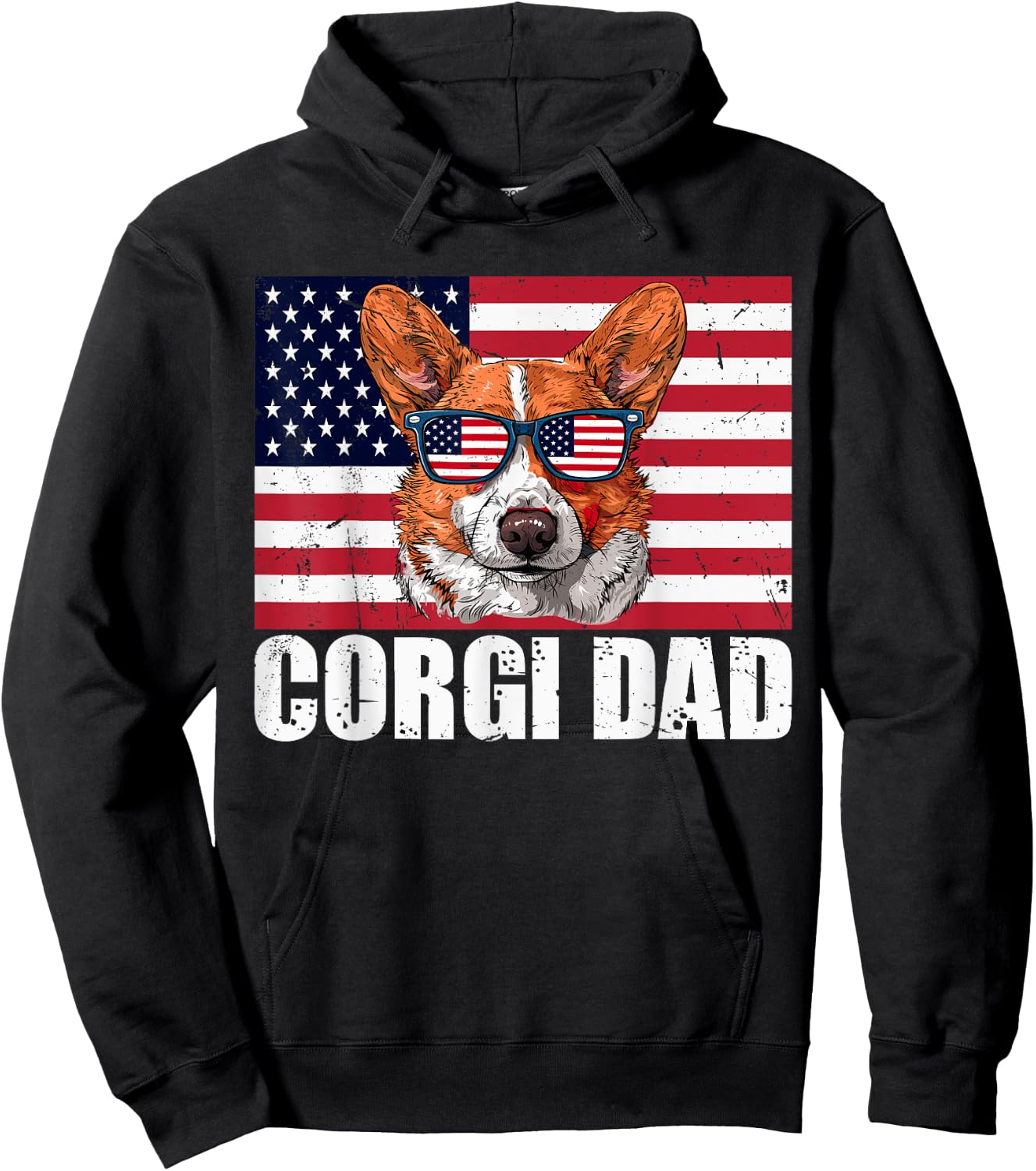 Corgi Dad Pembroke Welsh Corgi US Flag Dog Lover 4th of July Kids Men Hoodie - Hoodie | Black