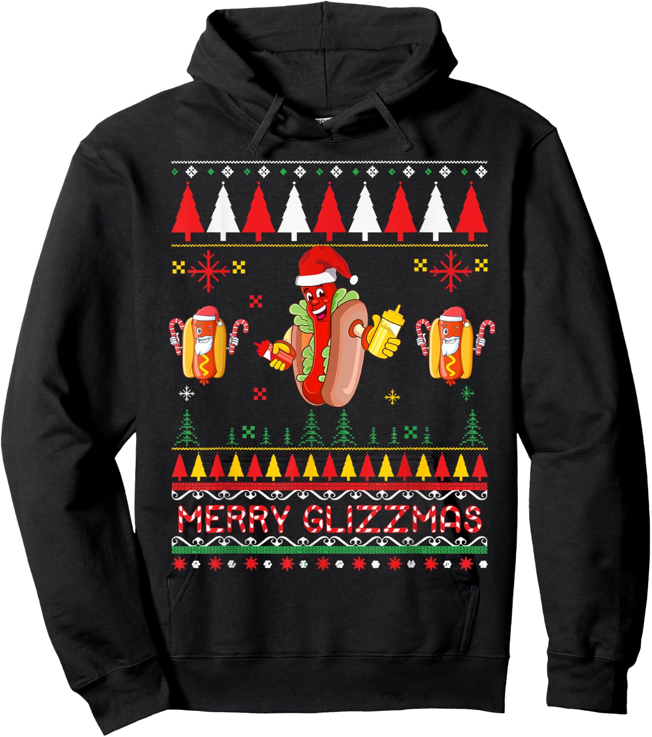 Merry Glizzmas Tacky Funny Merry Christmas Hot Dogs Hoodie - Hoodie | Black
