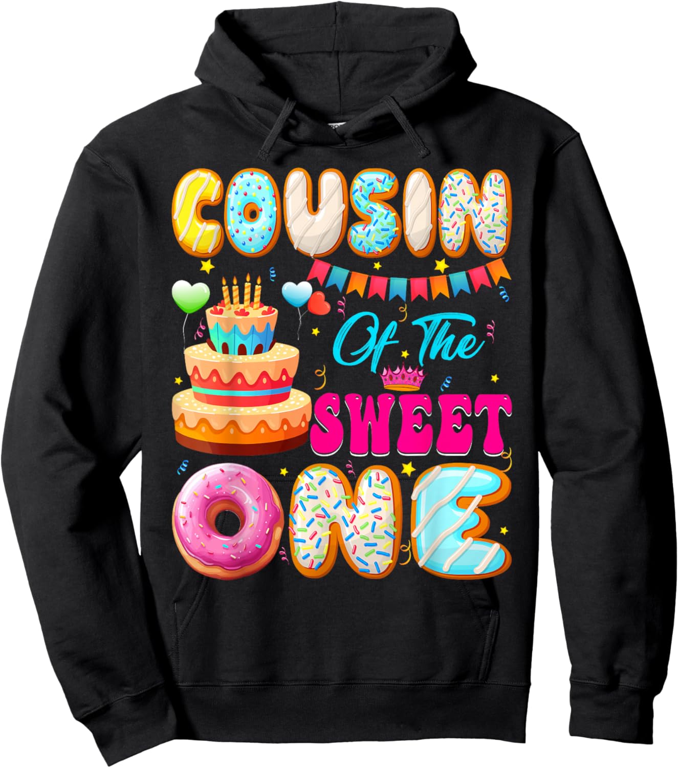 Cousin Of The Sweet One Donut Theme 1st Birthday Family Hoodie - Hoodie | Black
