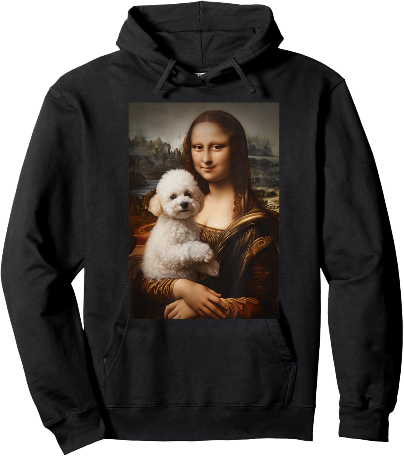 Bichon Frise Mona Lisa Painting Art Dog Mom Dad Hoodie - Hoodie | Black