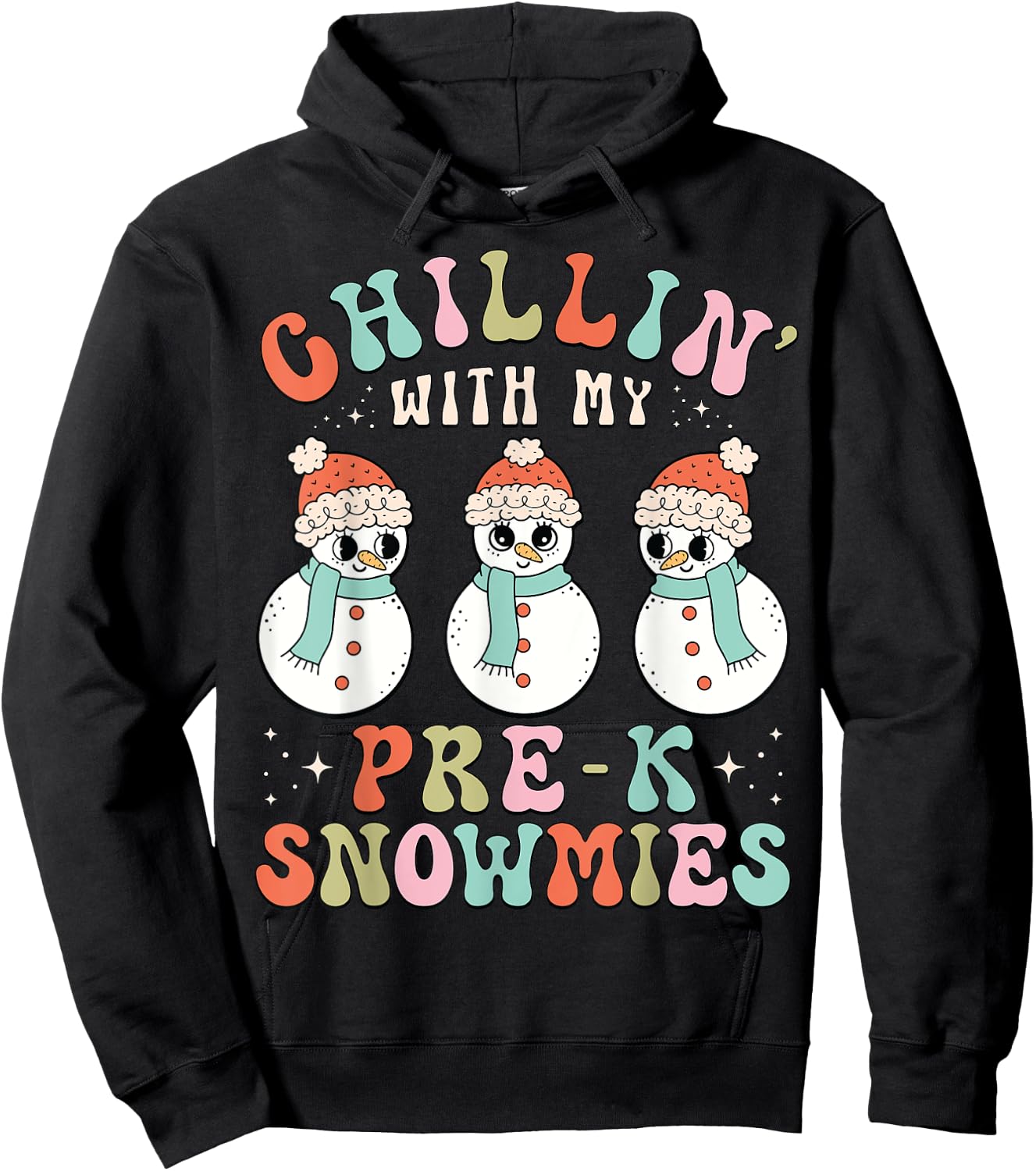 Chillin With My Pre-K Snowmies Snowman Teacher Xmas Pajamas Hoodie - Hoodie | Black
