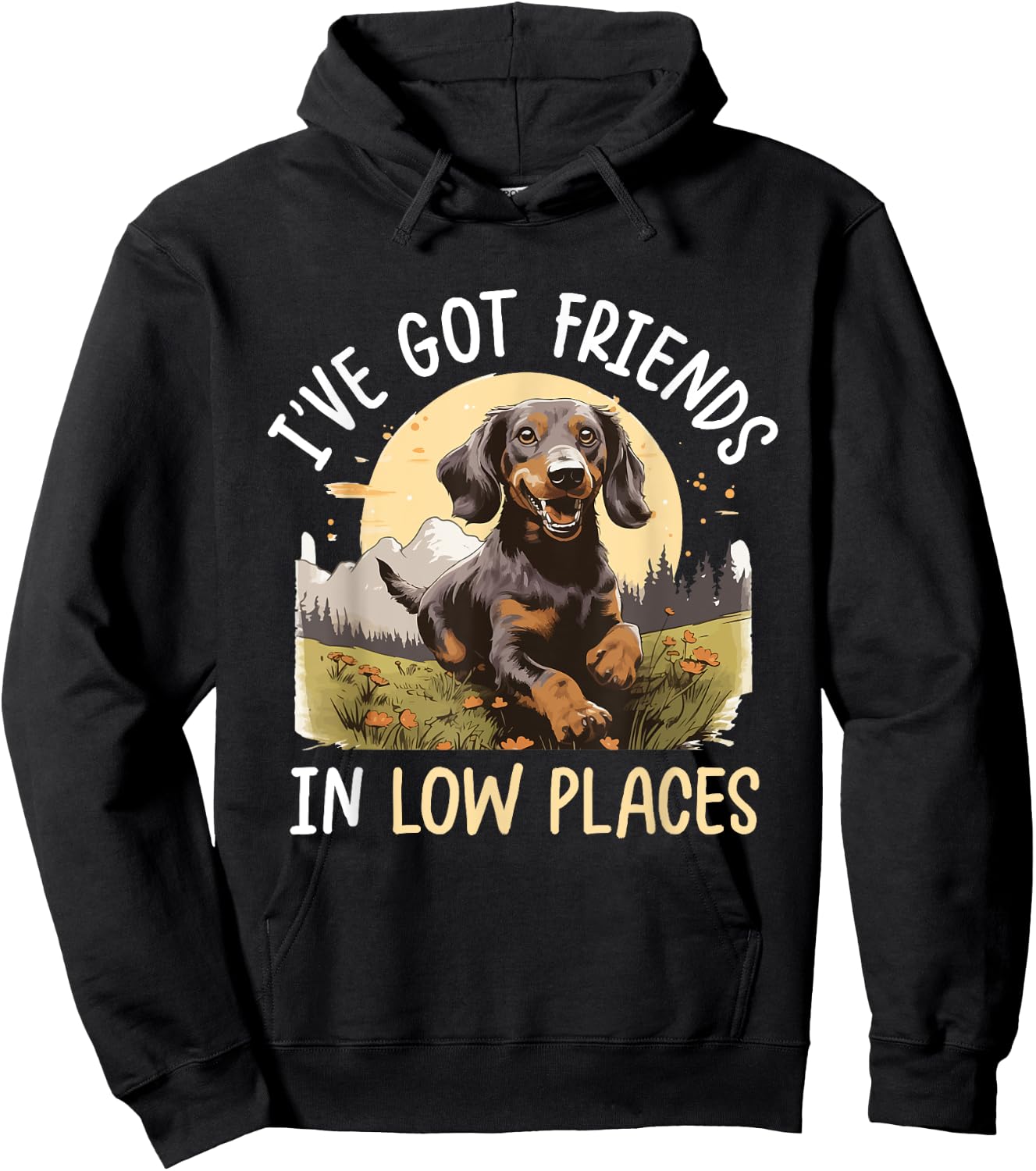 Dachshund Wiener Sausage Dog I've Got Friends in Low Places Hoodie - Hoodie | Black