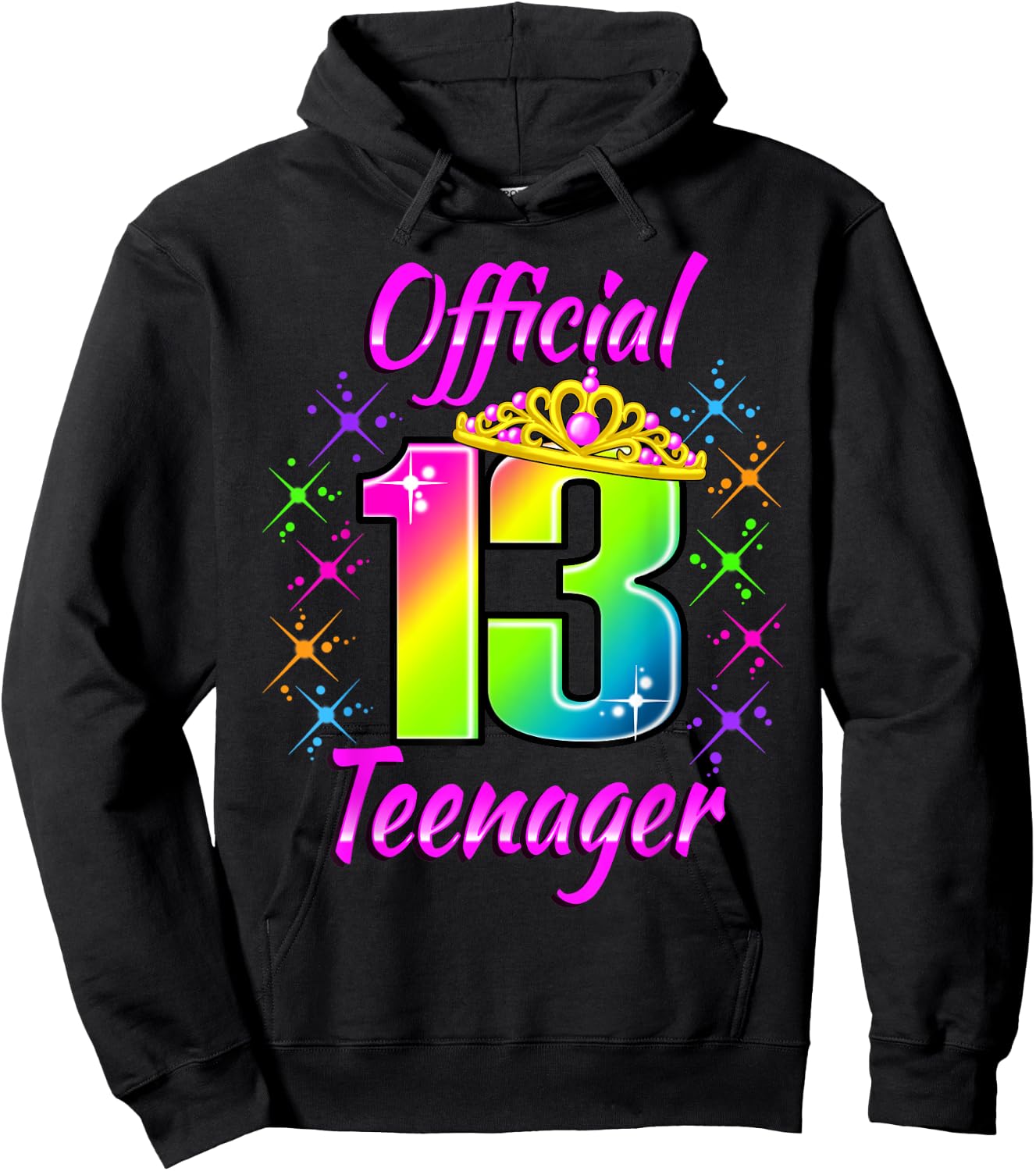 Cute Official Teenager in Rainbow Colors, 13th Birthday Girl Hoodie - Hoodie | Black